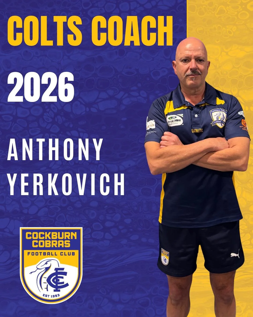 Coaching Announcement &ndash; Colts Head Coach 2026

We&rsquo;re excited to announce Anthony Yerkovich as the Head Coach of our Colts program for 2026!

Anthony is a well-respected coach within the local footy community, known for his strong focus on