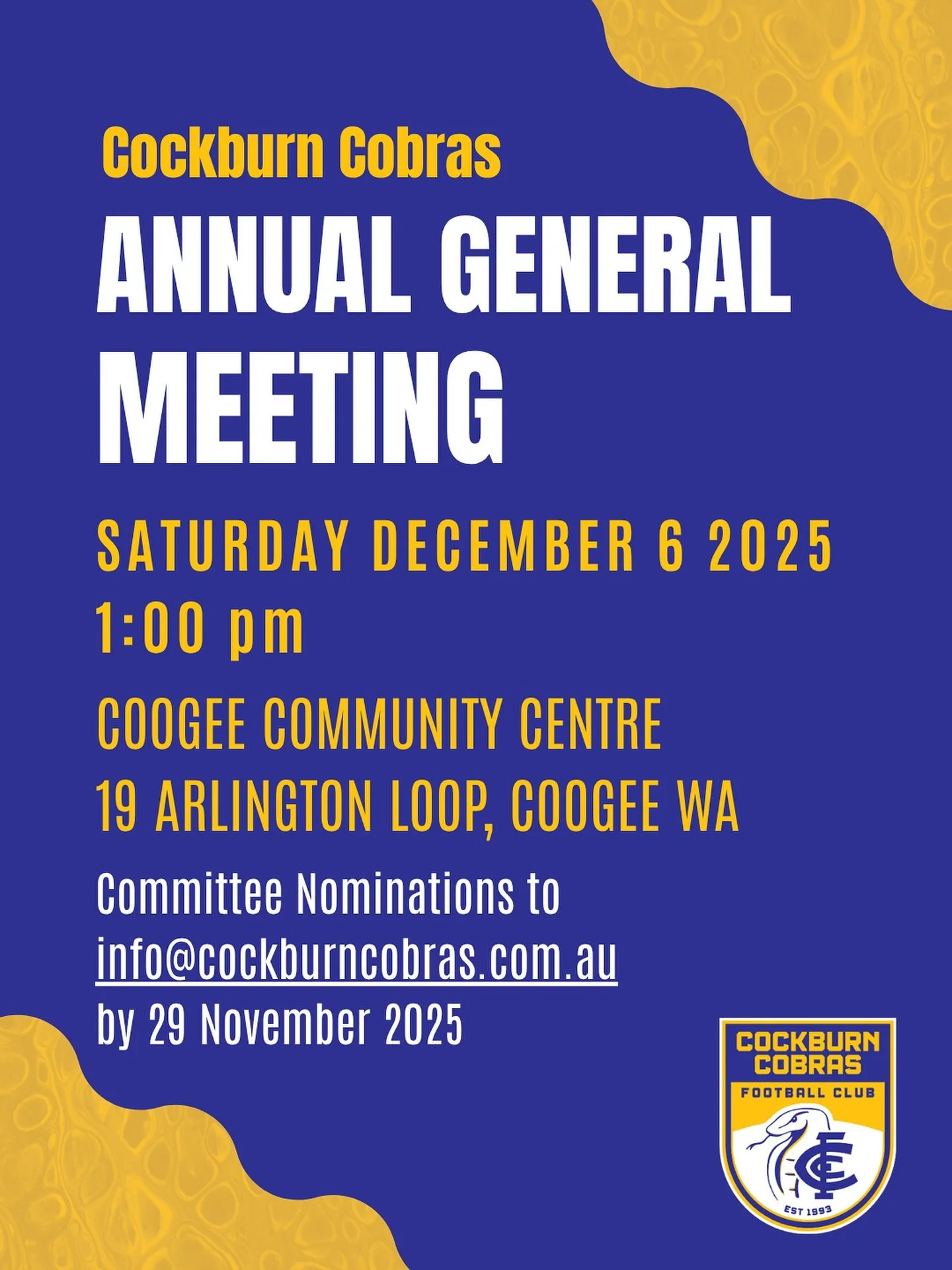 It&rsquo;s almost AGM time! 

We&rsquo;re gearing up for another big season in 2026 and we&rsquo;re inviting members to get involved. 

If you&rsquo;re passionate about the club and want to make an impact, committee and volunteer roles are open. 

Ma