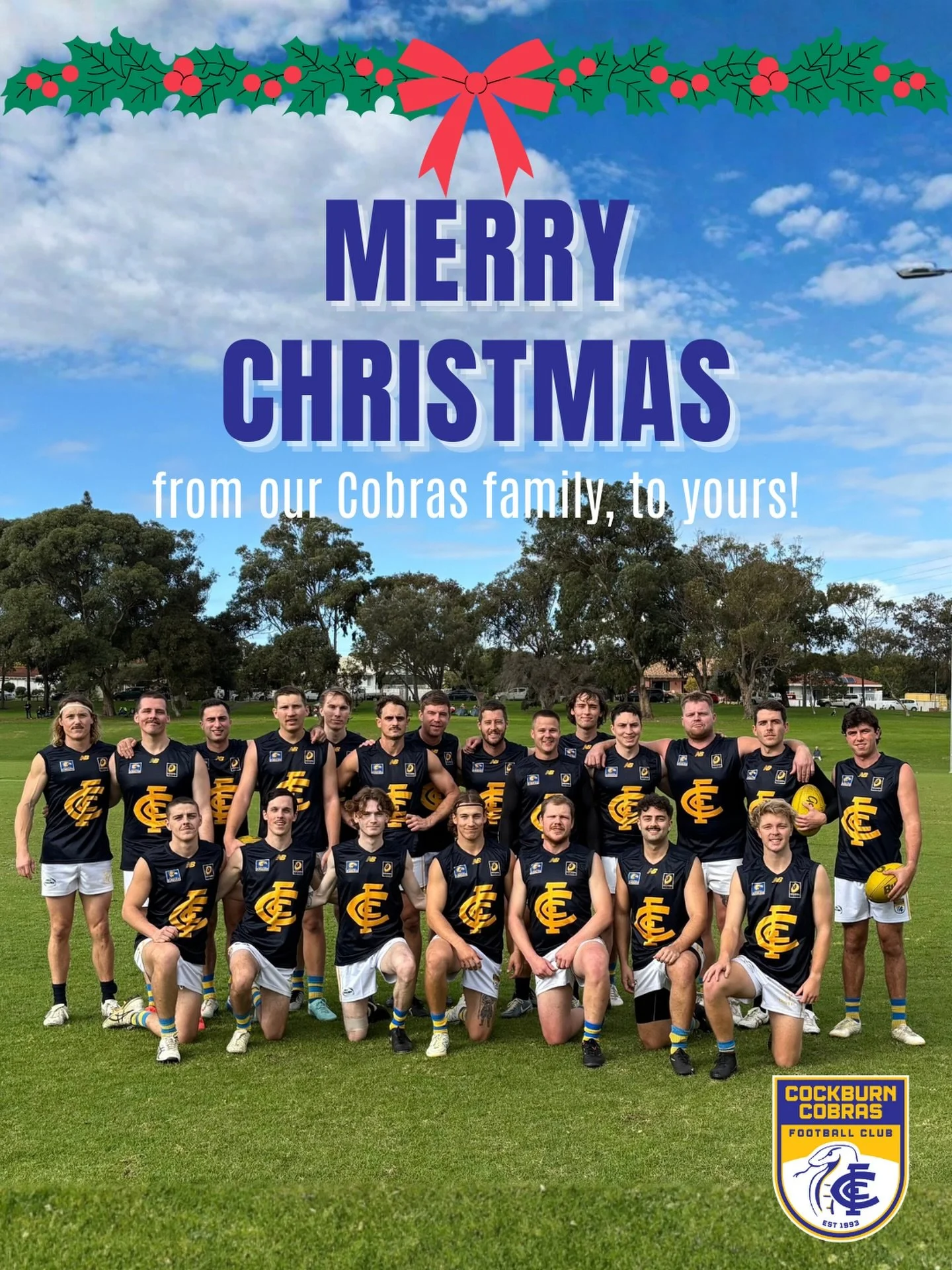 Merry Christmas! 🎄

From everyone at the Cockburn Cobras Football Club, we wish you a joyful festive season and a safe, healthy New Year. 

We can&rsquo;t wait to see you back for Season 2026 💙💛