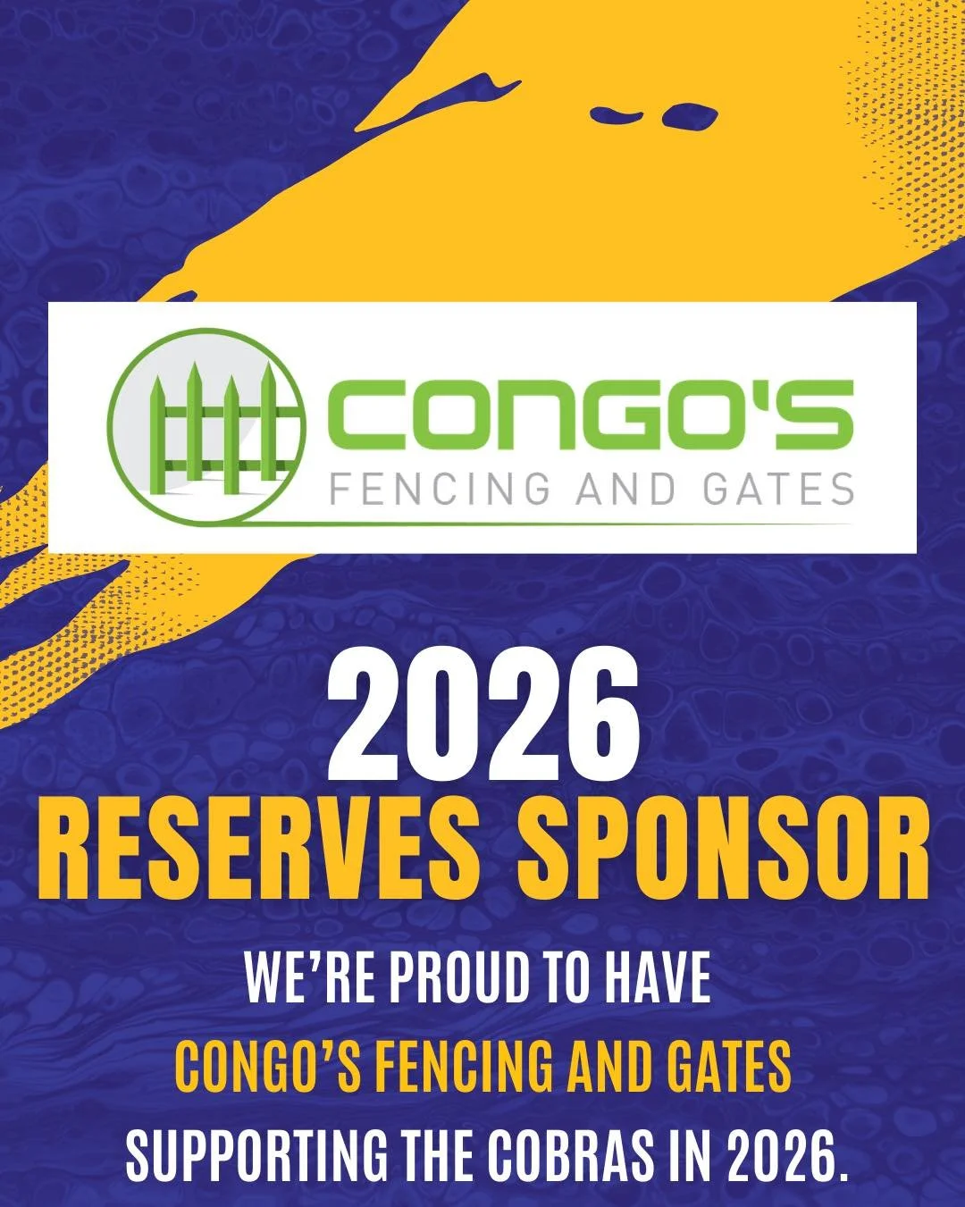 2026 Reserves Sponsor 

We&rsquo;re thrilled to welcome Congo&rsquo;s Fencing and Gates as our new Reserves Sponsor for 2026. 

A huge thank you to life member Mitch Congleton and his dad Matt for jumping on board and supporting our club.

Congo&rsqu