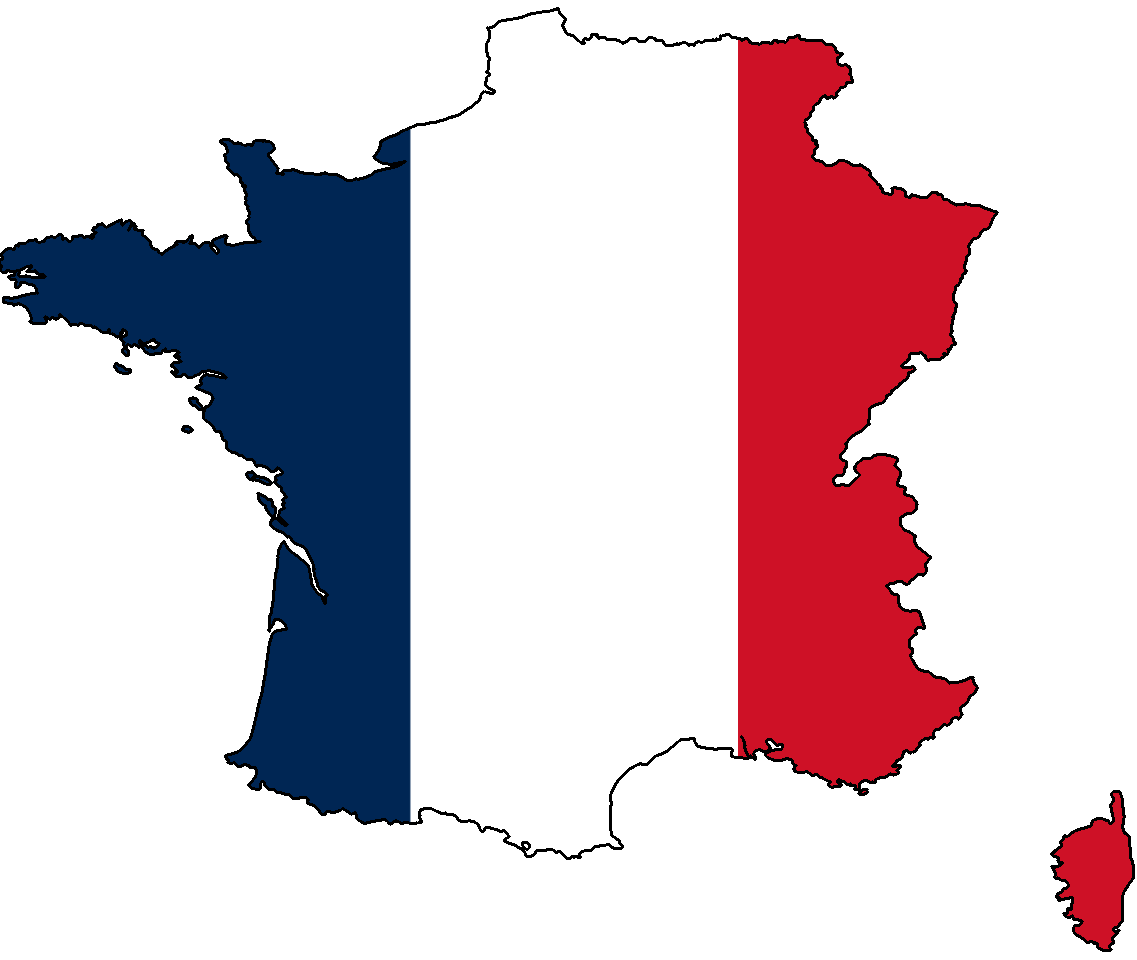 A picture of the map of France in the colours of the French Flag.  A symbolic representation of Sarah Eglin's endevours to learn French and improve her health, longetivity and cognition.