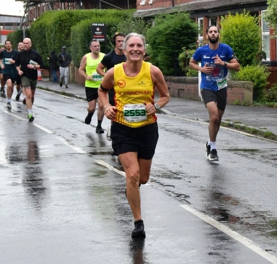 Sarah Eglin of Eglin Health running in the 2026 Altrincham 10k road race | Working towards her 2026 PB running goals  Prioritising her health and longevity