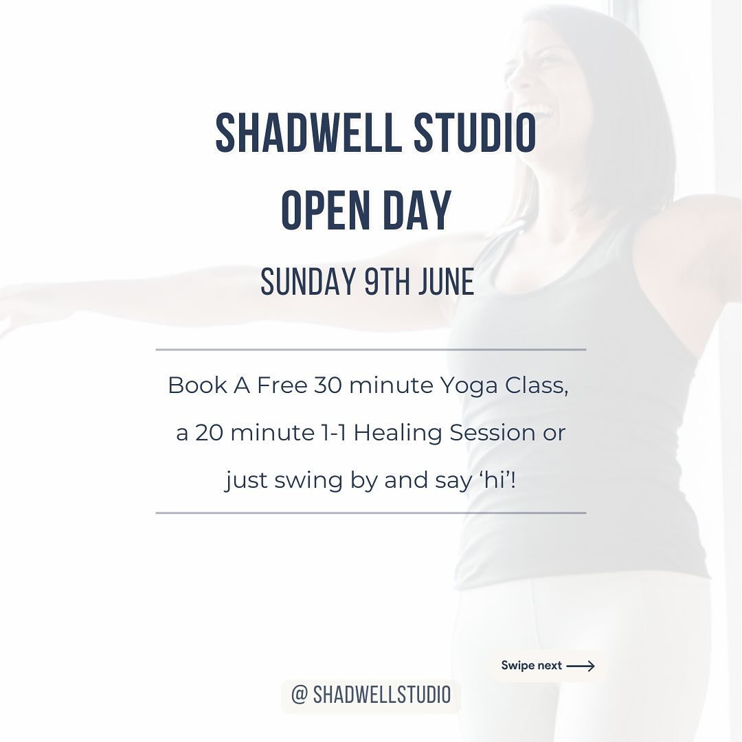 Complimentary yoga &amp; 1-1 healing sessions 

Sunday 9th June. @shadwellstudio 

Join @charlotterobinsonuk 
12.30 for beginners yoga

Join @melaniejdean 
1.30 for Kundalini Yoga &amp; Meditation

Join Charlotte again 
For Vinyasa Yoga Flow

And to 