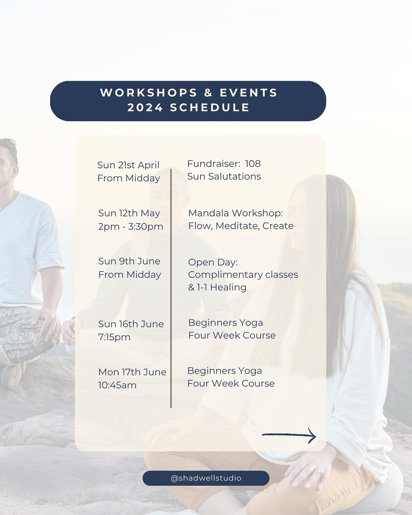 Summer Solstice Retreats ~ Mandala Yoga &amp; Mandala Creative Workshops ~ Fundraisers ~ Beginners Yoga Courses &amp; Open Days. 

Excited to be sharing lots of events this year with you alongside all the classes on a schedule. 

We hope to see you s