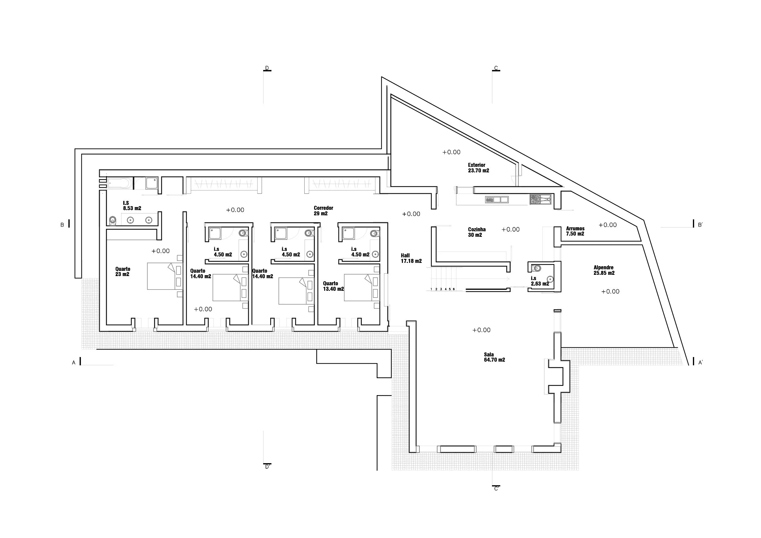 Planta arquitetónica da Casa dos Cebolais, mostrando a organização dos espaços da habitação