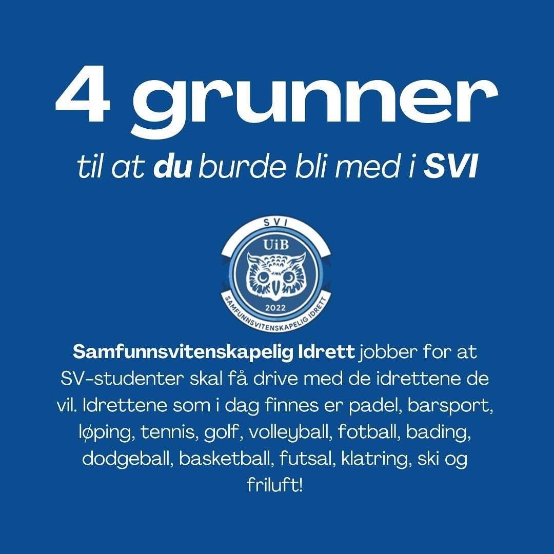 HVORDAN BLIR DU MED I ET SVI LAG? All informasjon i forbindelse med p&aring;melding, Try-out, infom&oslash;te osv&hellip; foreg&aring;r p&aring; @svidrett sin instagram, samt de respektive lagene sine instagram-kontoer i starten av semesteret; august
