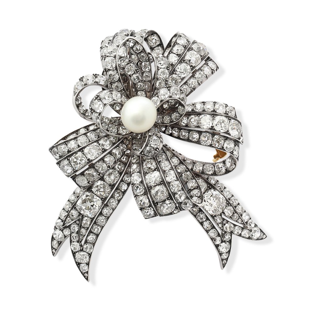 p>Tahitian black pearl and diamond mid century modern brooch.</p