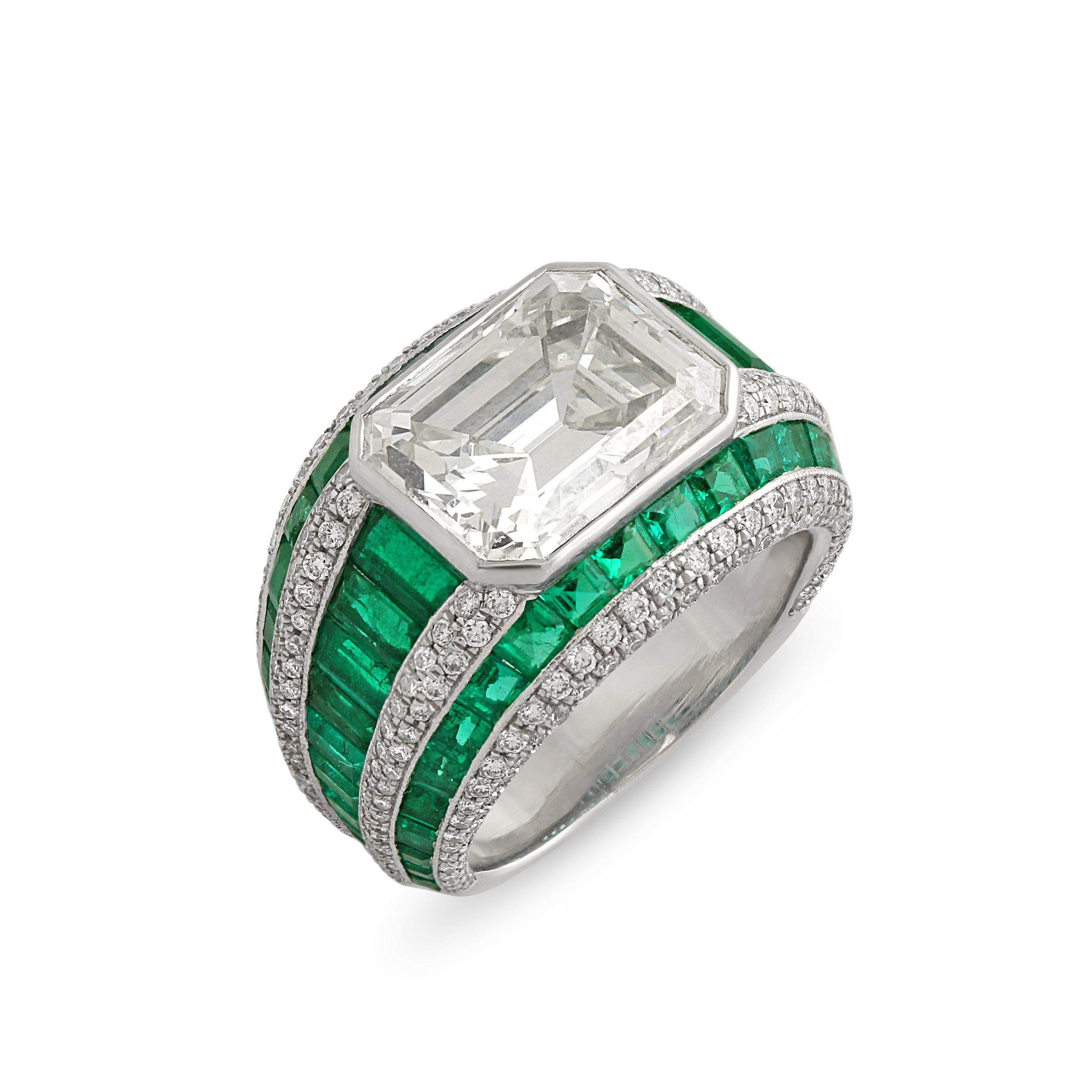 Silver gold plated large emerald cocktail ring – Gemma Azzurro