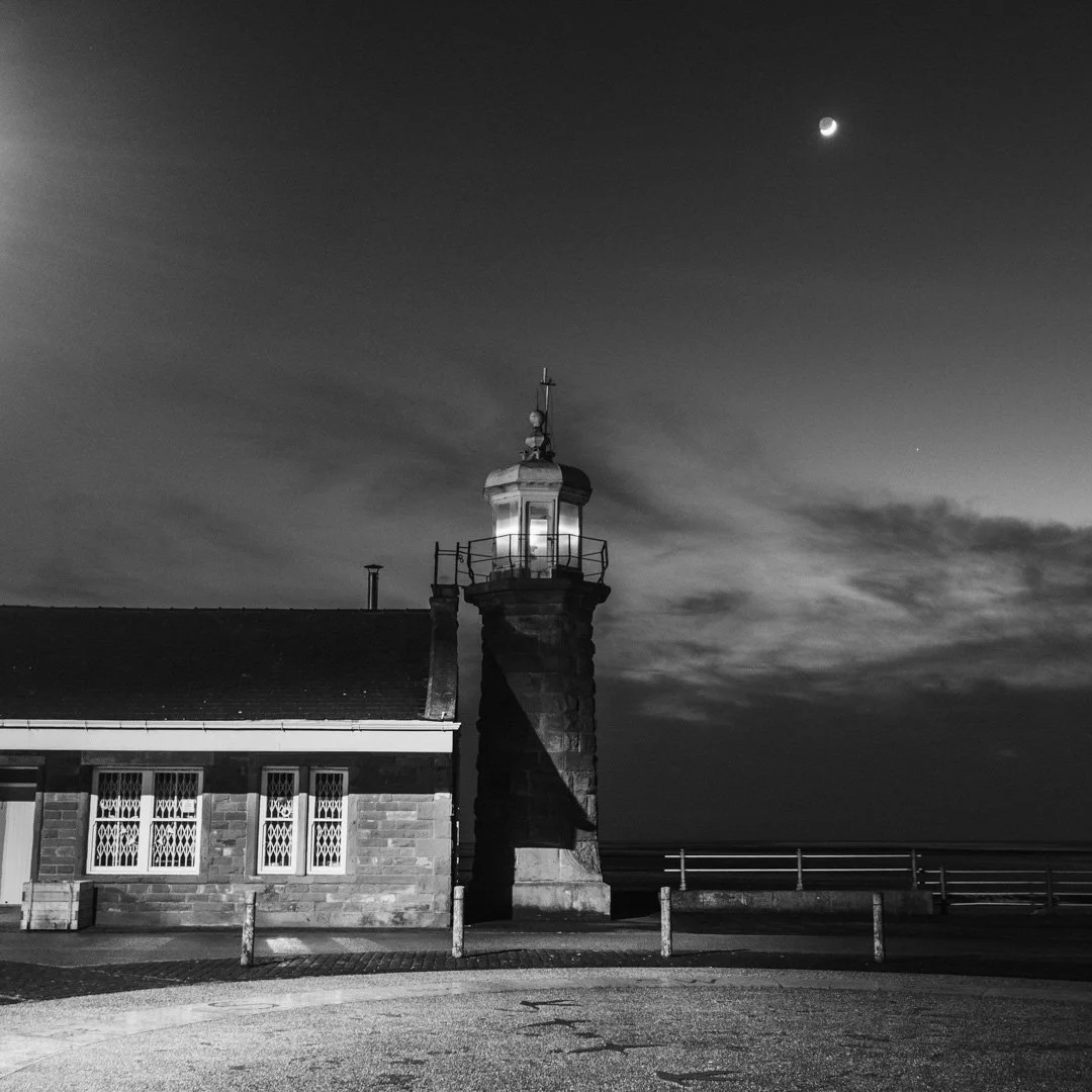 (260220-D006) Moon over Lighthouse, Morecambe.