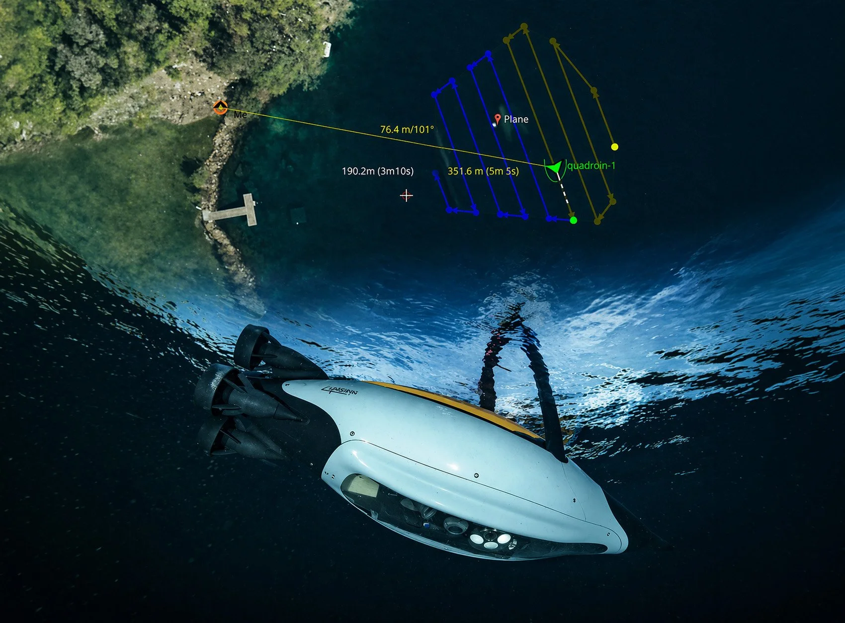 The Quadroin autonomously executes pre-programmed missions.