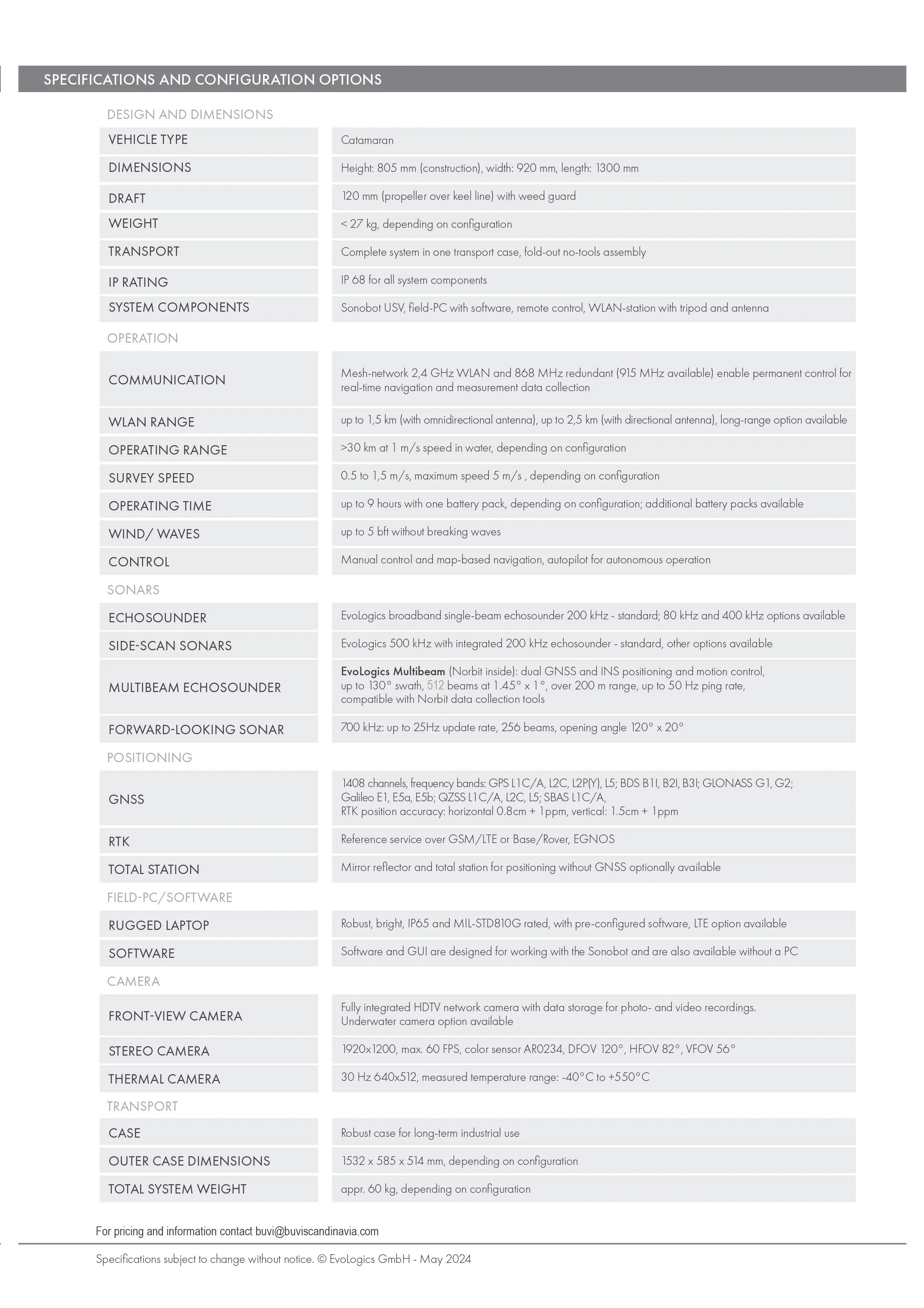 Technical Specifications Sonobot 5 USV