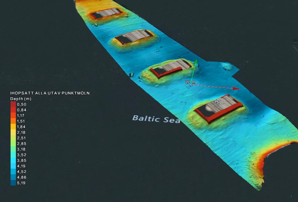 3D Multibeam. åsfundament på havsbotten. (Bild: InfraGeoTech)