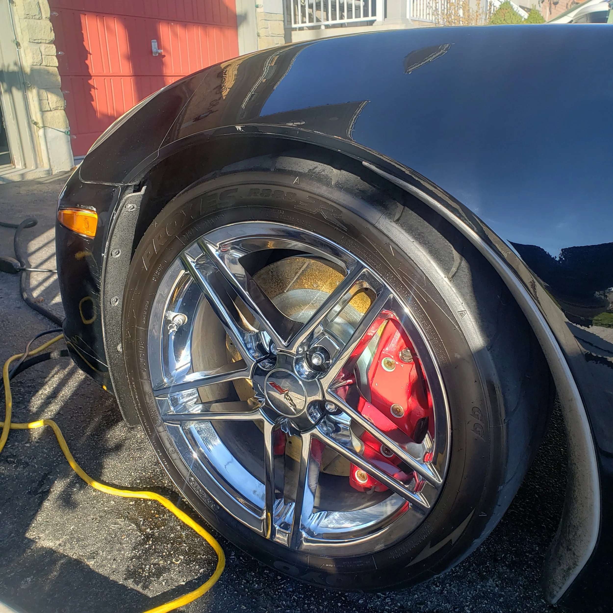 Chrome Corvette C6 Rims after receiving mobile detail to remove brakedust