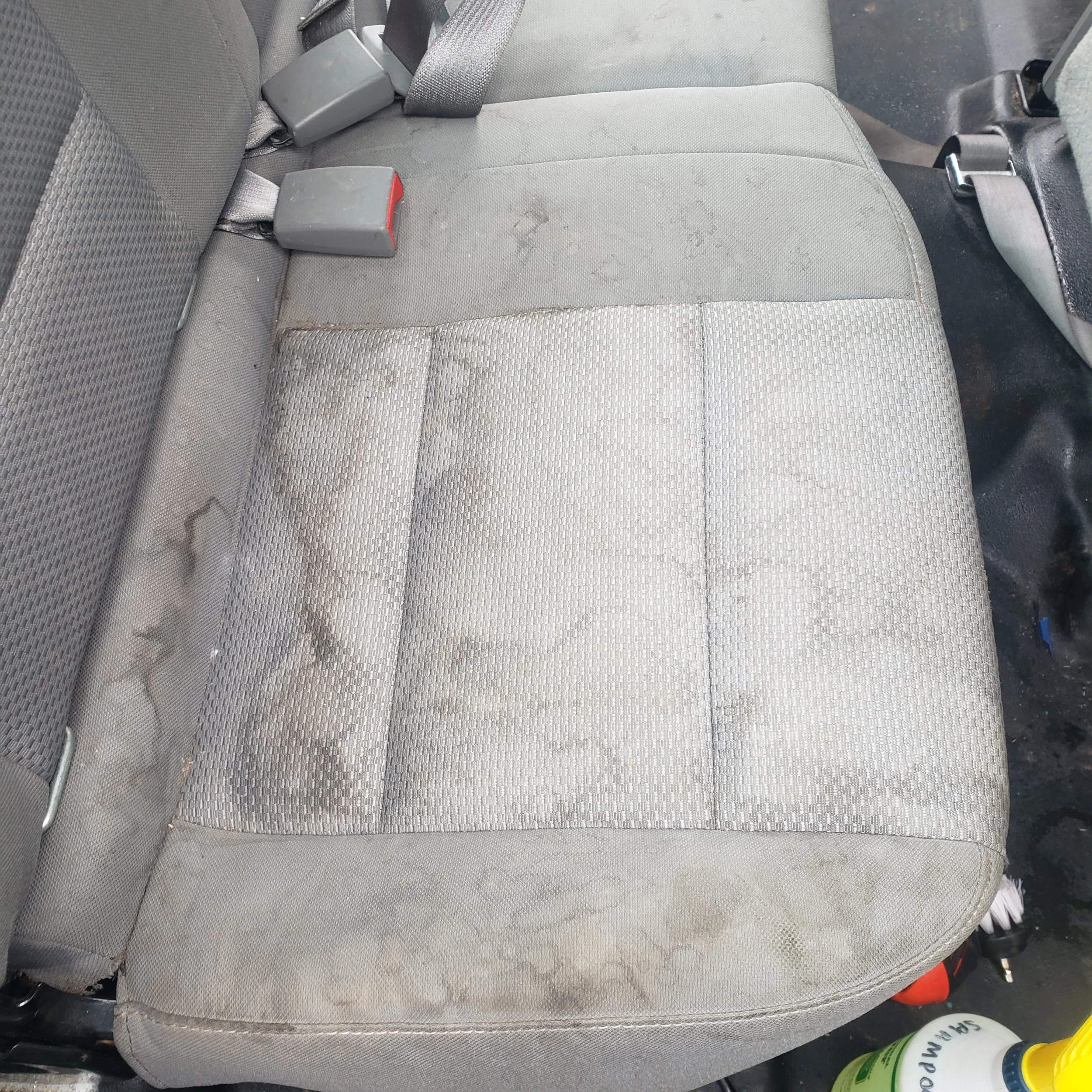 seats requiring interior fabric shampoo to remove dirt and stains