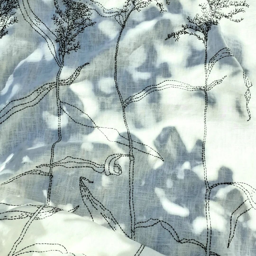 At last a sunny day, to sew images of reeds on linen, in the garden. I look my old aunt's in the past, who would gather for tea on the terrace in the afternoon's to knit (and gossip). Slow progress of my textile piece for Somerset arts week in Septem