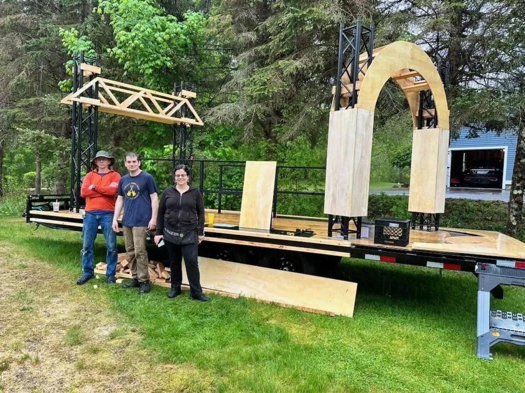 The PNH400 float building group started to work today. We have a hard working crew and we got a lot accomplished. The work stopped a bit earlier than expected because of the rain, but we were a happy bunch covered in wet sawdust. 

The Portsmouth NH 