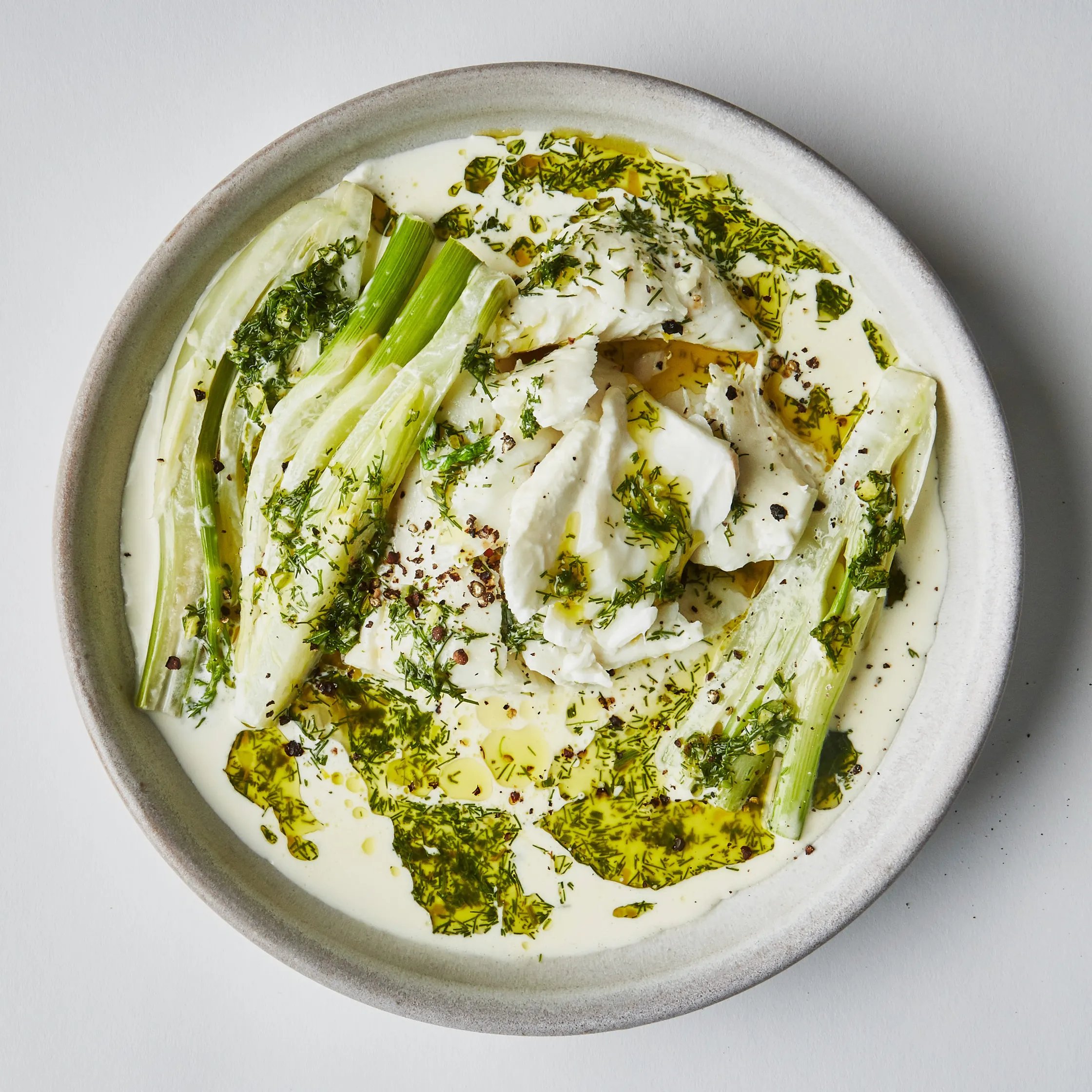 Slow-Cooked Halibut with Garlic Cream and Fennel