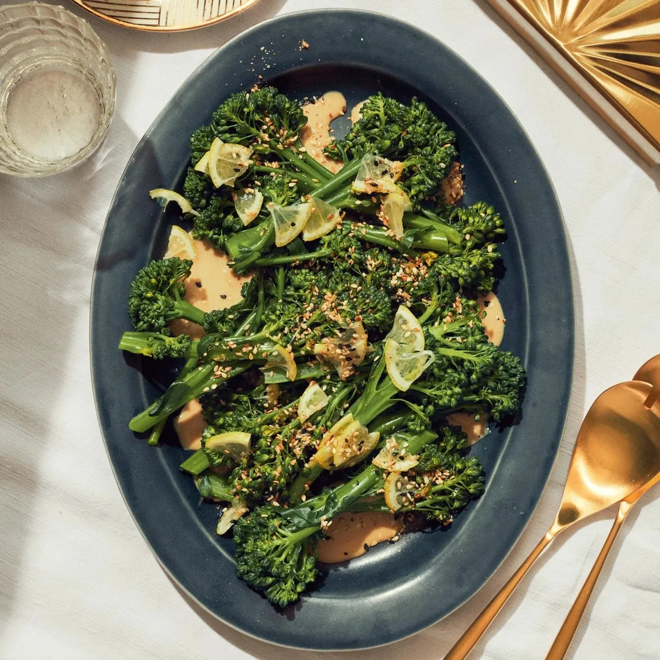 Lentils with lemony broccolini and feta