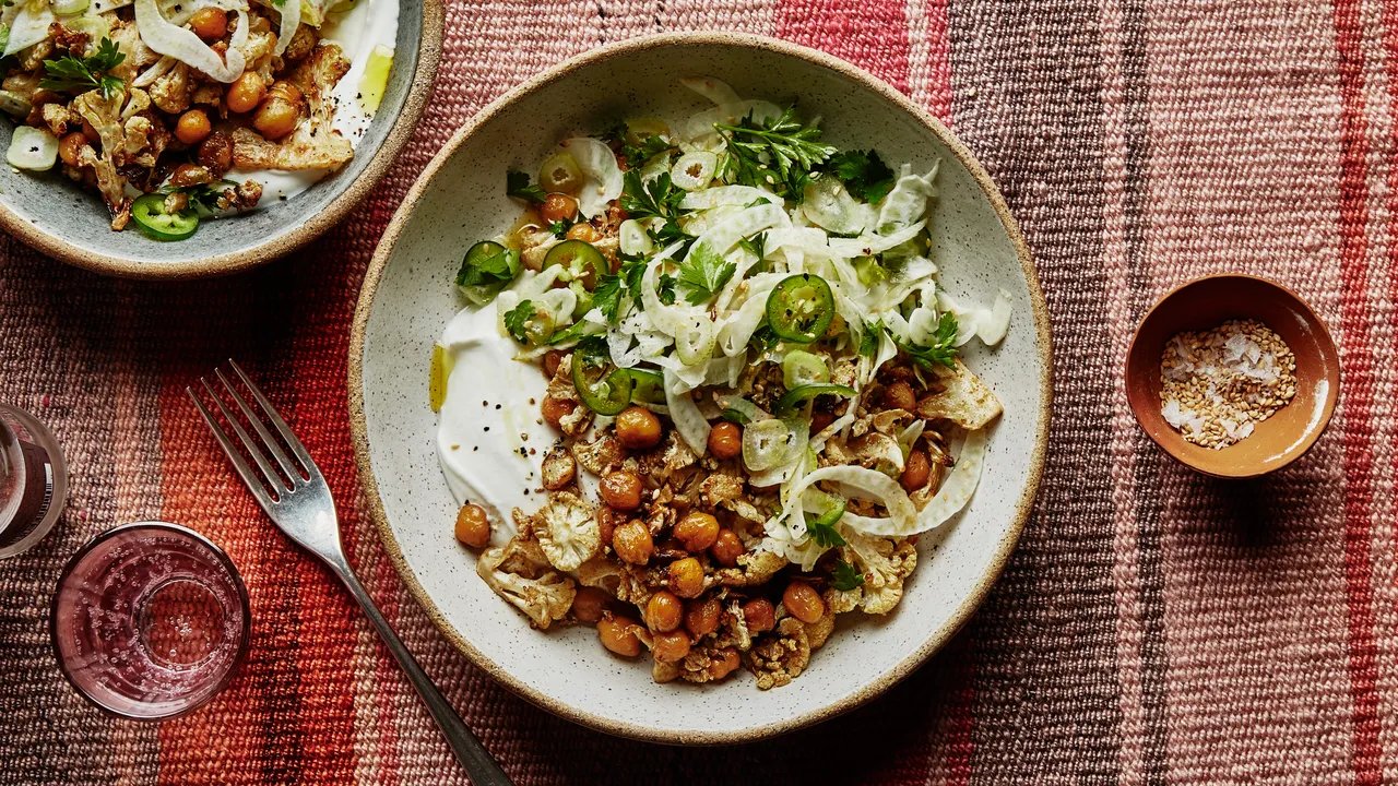 Warm chickpea bowls with lemony yogurt