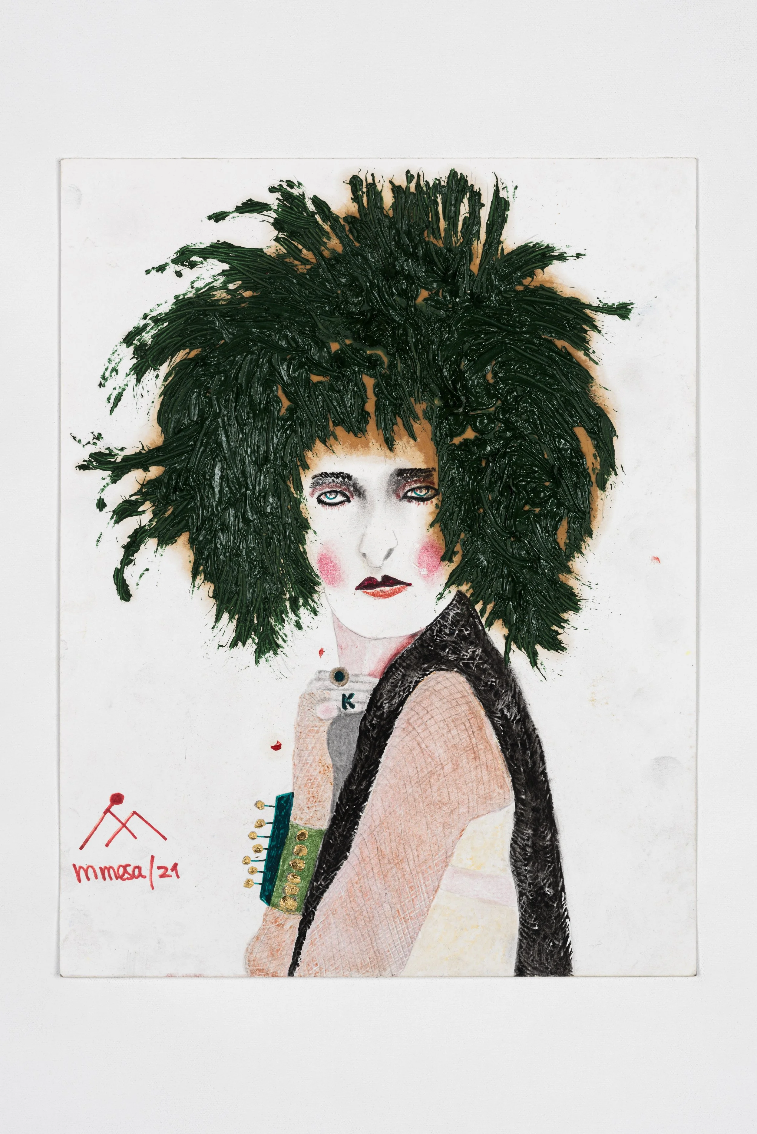De la serie "Mminas al pelo",
Mina 175,
2021
Estucor y pastel sobre papel
35.7 x 27.8 cms