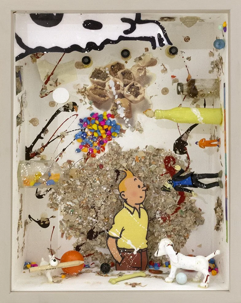 Gustavo Sorzano
Serie Partituras Mentales "LAS PESADILLAS DE HADDOCK"
Técnica: Ensamblajes Homenaje a Hergé y Joseph Cornell
Edición: Cajas # 20-31
Medidas: 33 x 43 x 10 cm
2019 – 2022