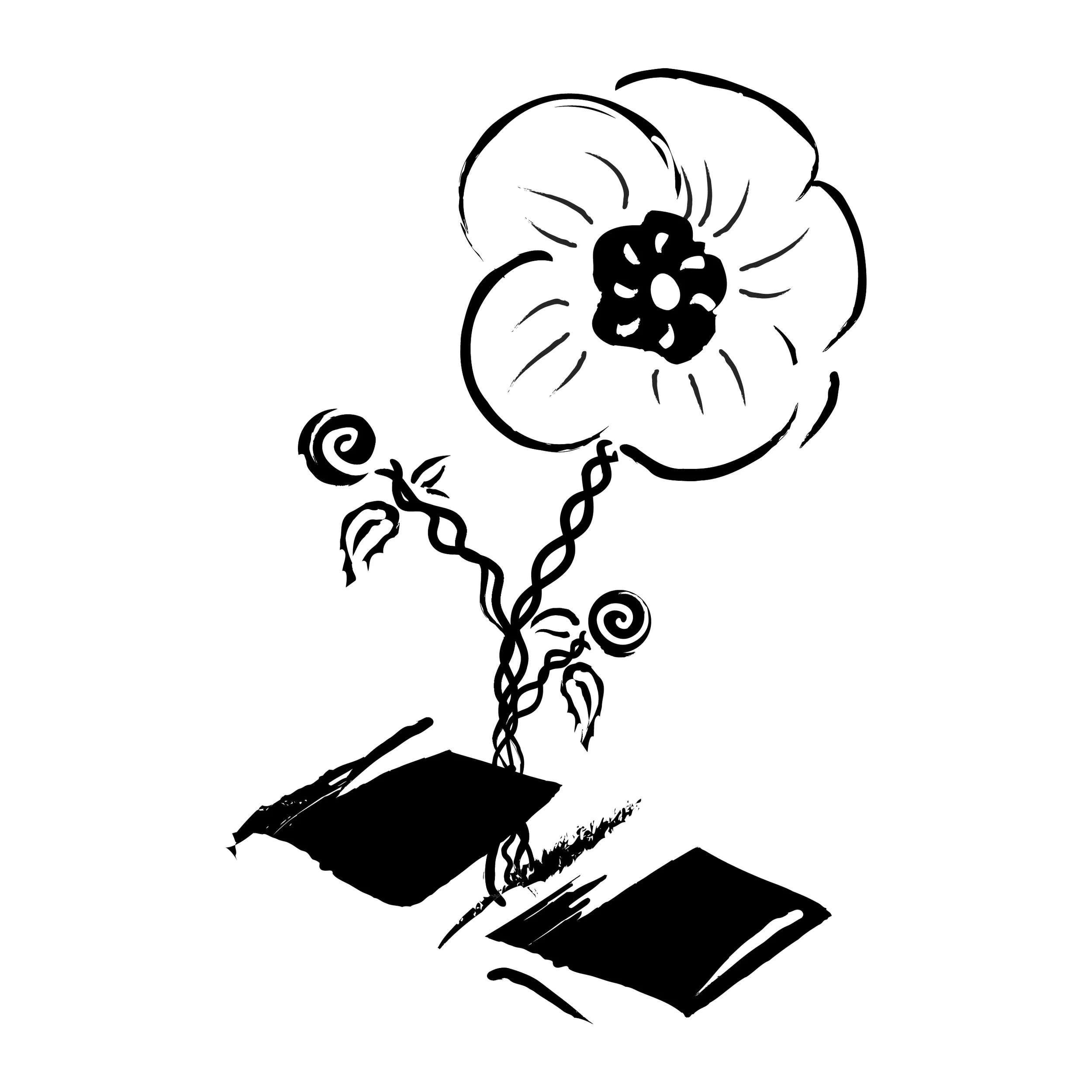 Line drawing of flower growing up from sidewalk crack