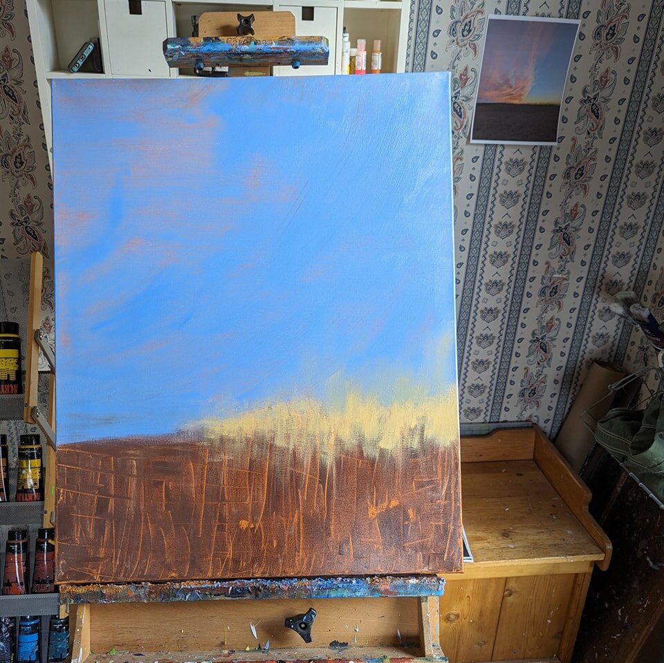 Back in the studio, trying out an abstract approach to a landscape. Work in progress. #acrylicpainting #localartist #neypark #abstractpainting