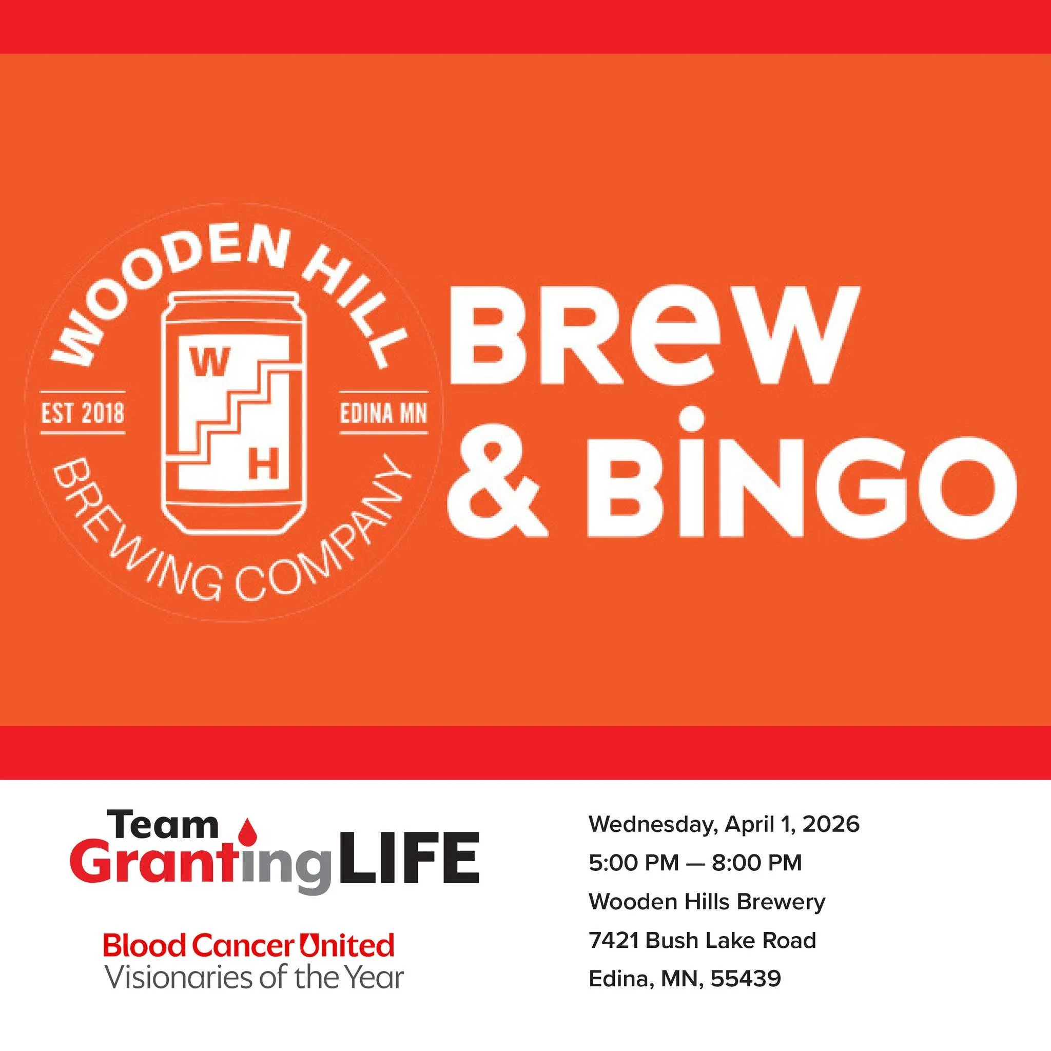 Good beer. Good people. Great cause. 
Join us Wednesday, April 1, 5-8pm, at Wooden Hill Brewing Company, Edina. Play, cheer, and make a difference. 
#BreweryBingo #VisionariesOfTheYear #TeamGrantingLife