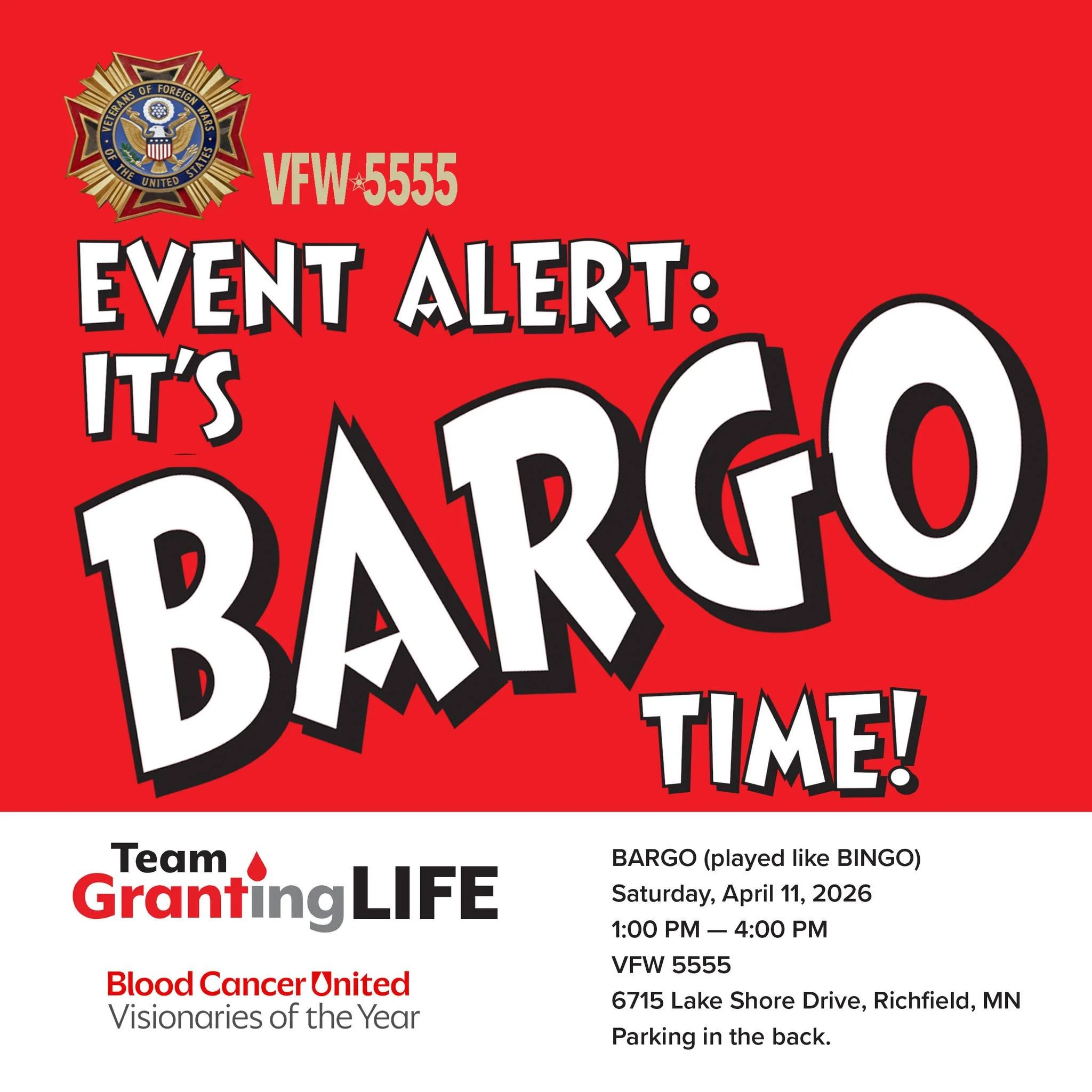 Looks like Bingo, plays like Bingo but it's not! Bargo is the game!

Come play for a good cause* on Saturday, April 11th from 1-4 at the VFW in Richfield. 

Come on your own, bring your family, invite friends, you can even invite your neighbors.

* P
