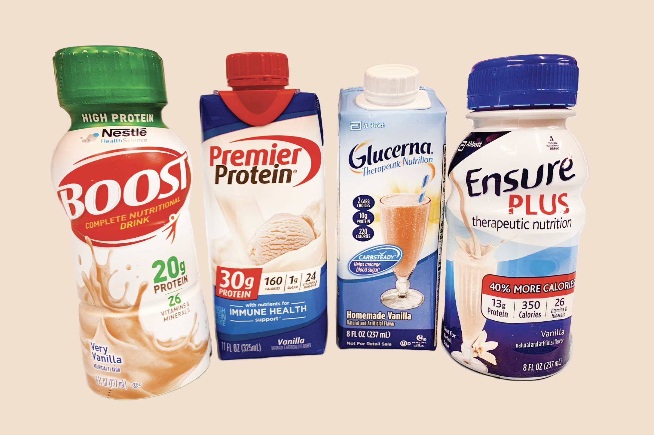 Nutriton drinks Glucerna, boost, ensure, pediasure, and instant breakfast