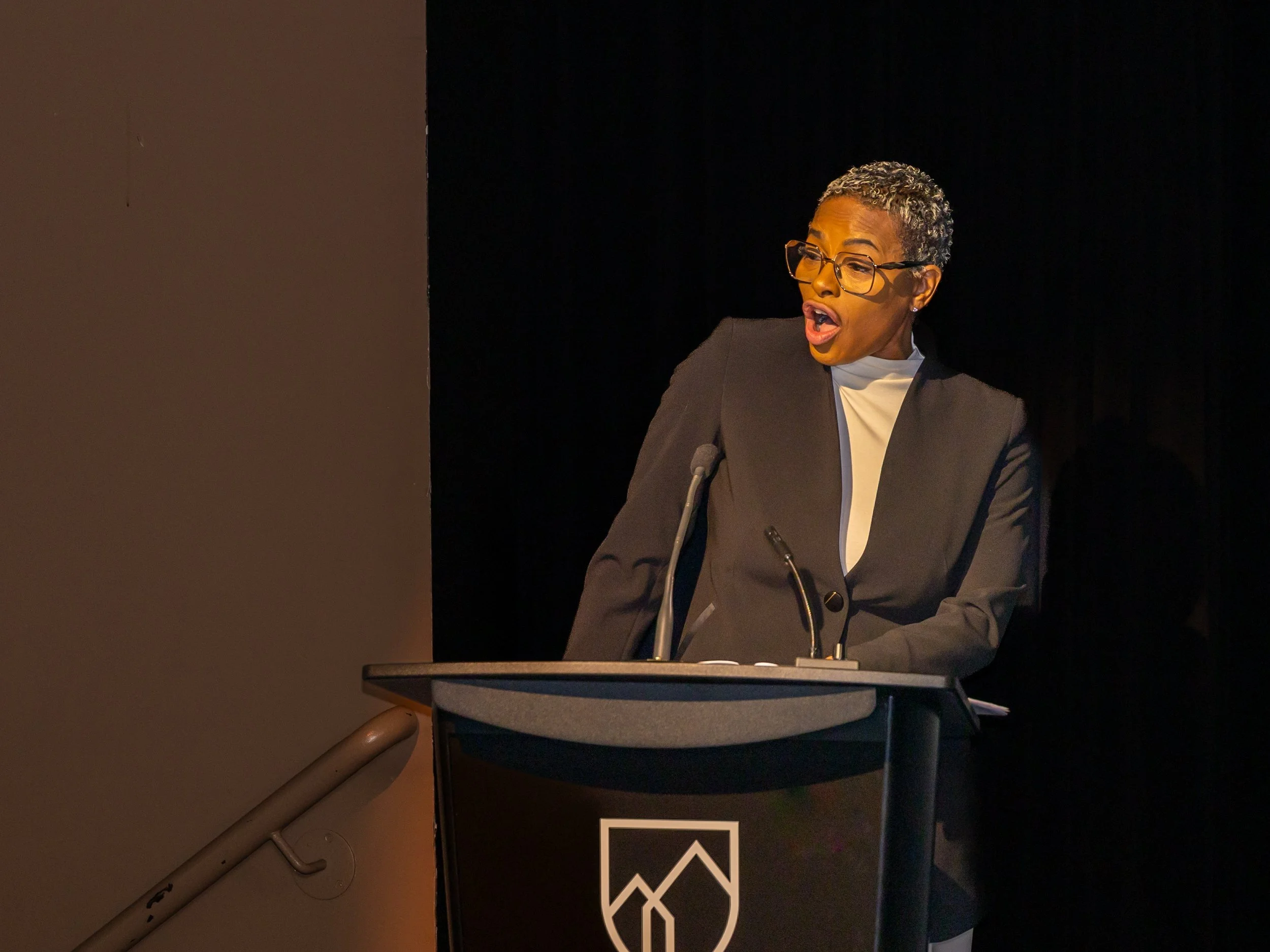 Actor performing dialogue scene during Breaking Barriers: The Story of Gloria Baylis theatre production