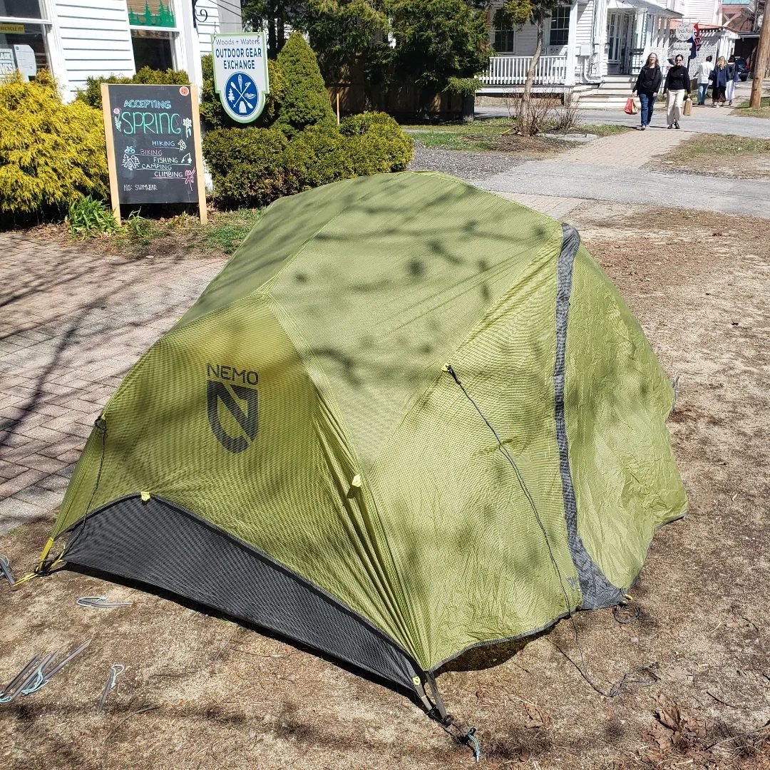 Tents!

Nemo Dagger Osmo 2p Tent
$240

Ozark Trail 2p Dome Tent
$24

L.L. Bean Microlight Silicone Solo Tent
$148

Denzel Klondike 8p Tent
$118