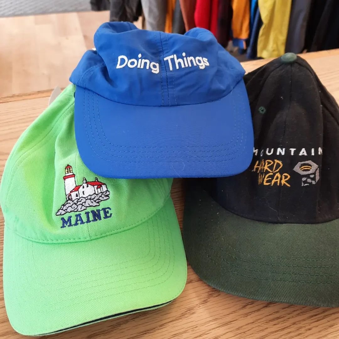 Dad hats, mom hats, kid hats, we got 'em!
+
Outdoor Voices &quot;Doing Things&quot; Hat:
Adjustable, 
$14
+
Maine Hat:
Adjustable,
$10
+
Mountain Hardwear Hat:
Adjustable, 
$7.20