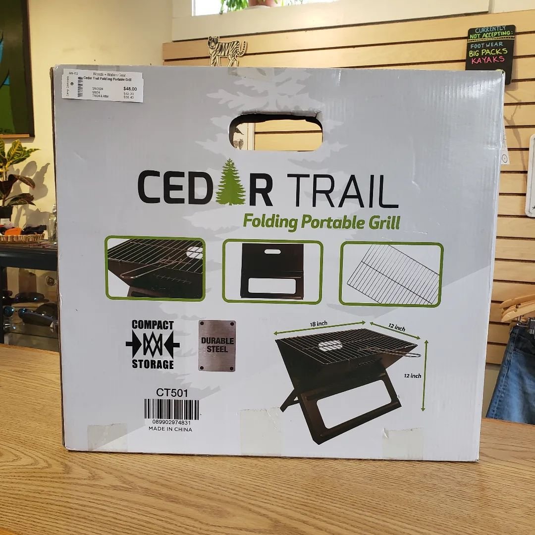 Cooking for camp? We've got you covered!

Cedar Trail Folding Portable Grill
$48

MSR WhisperLite *factory fix*
$51

Enamel Cups &amp; Bowls&nbsp;
$3 each

And more!