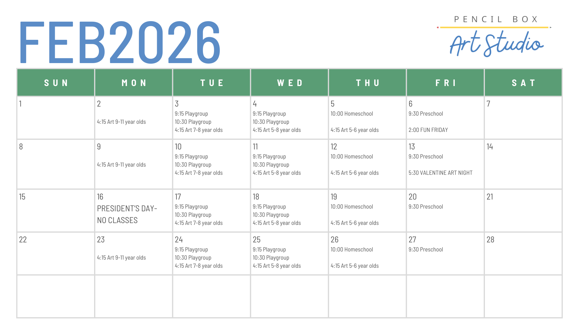 February 2026 Studio Schedule