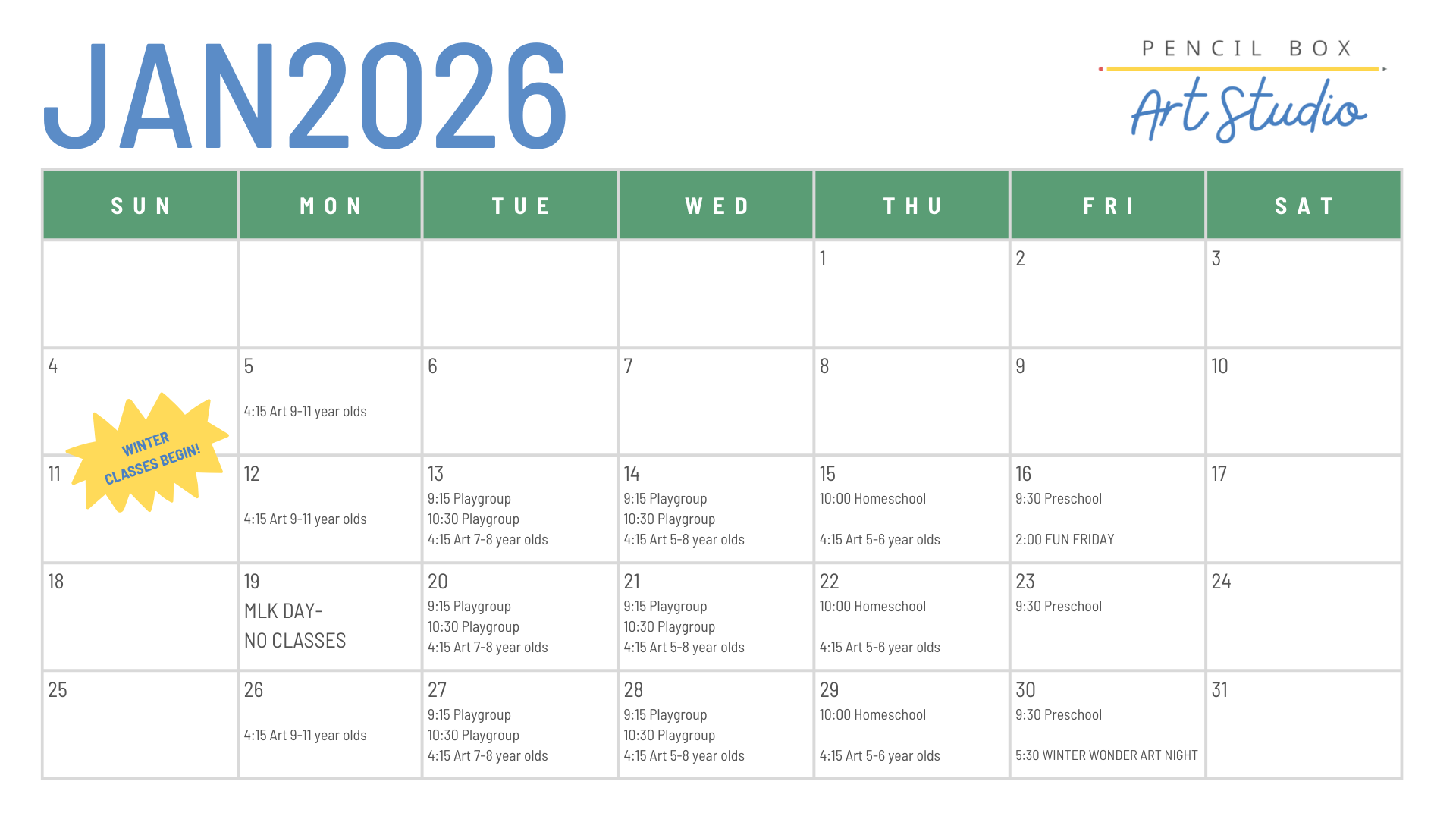 January 2026 Studio Schedule
