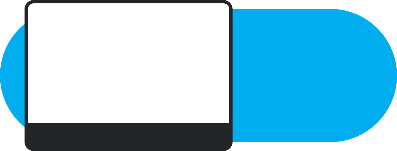 Desktop computer sitting on a blue bubble housing frequently asked questions and dropdown answers.