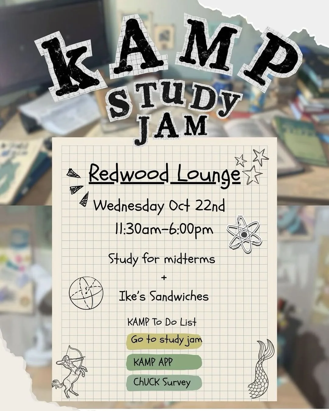 KAMP Study Jam on Wednesday, October 22, 2025 from 11:30 AM to 6:00 PM at Redwood Lounge
