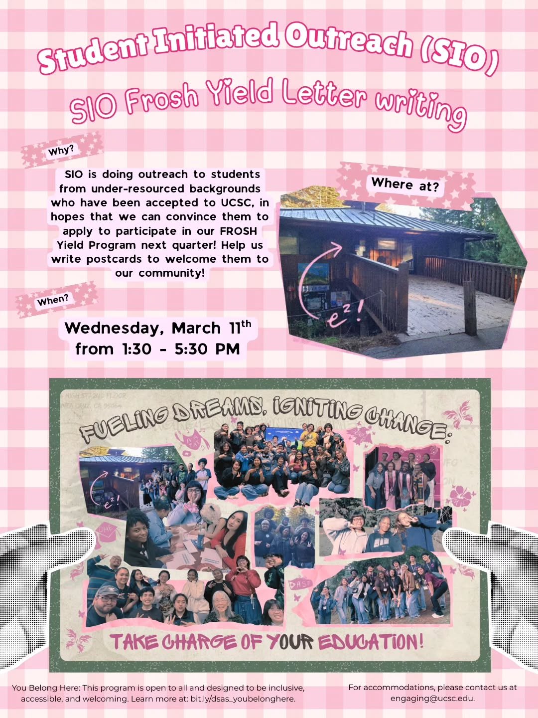 SIO Frosh Yield Letter Writing On Wednesday March 11th from 1:30pm-5:30pm at engaging education