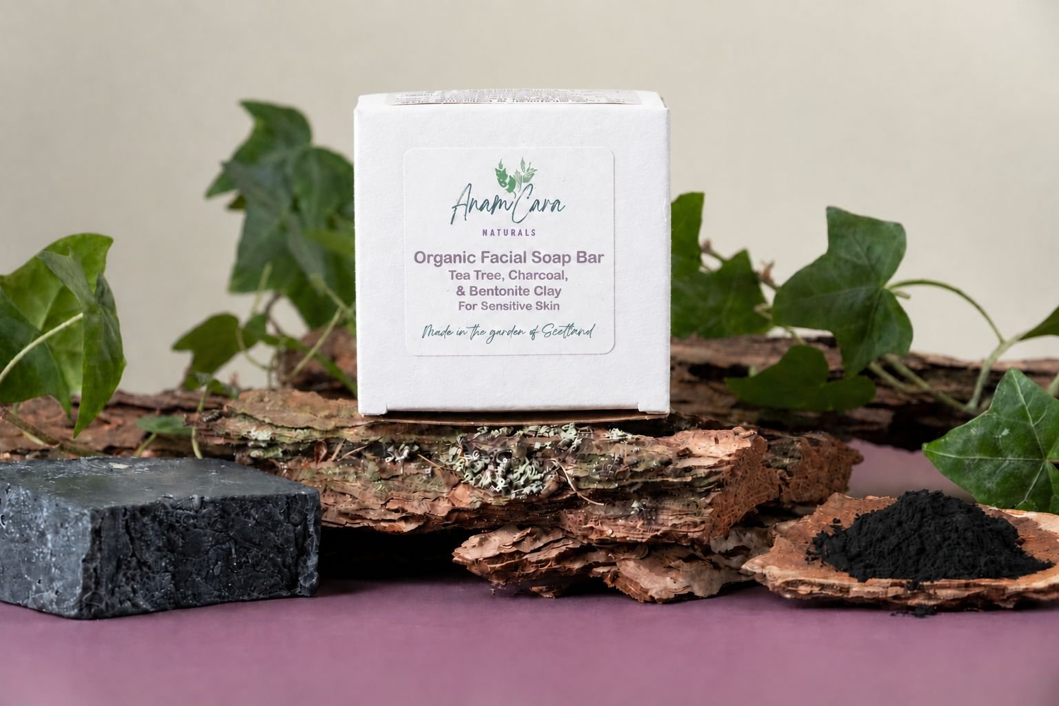 Organic Facial Soap Bar - Charcoal, Bentonite Clay, Tea Tree & Lavender