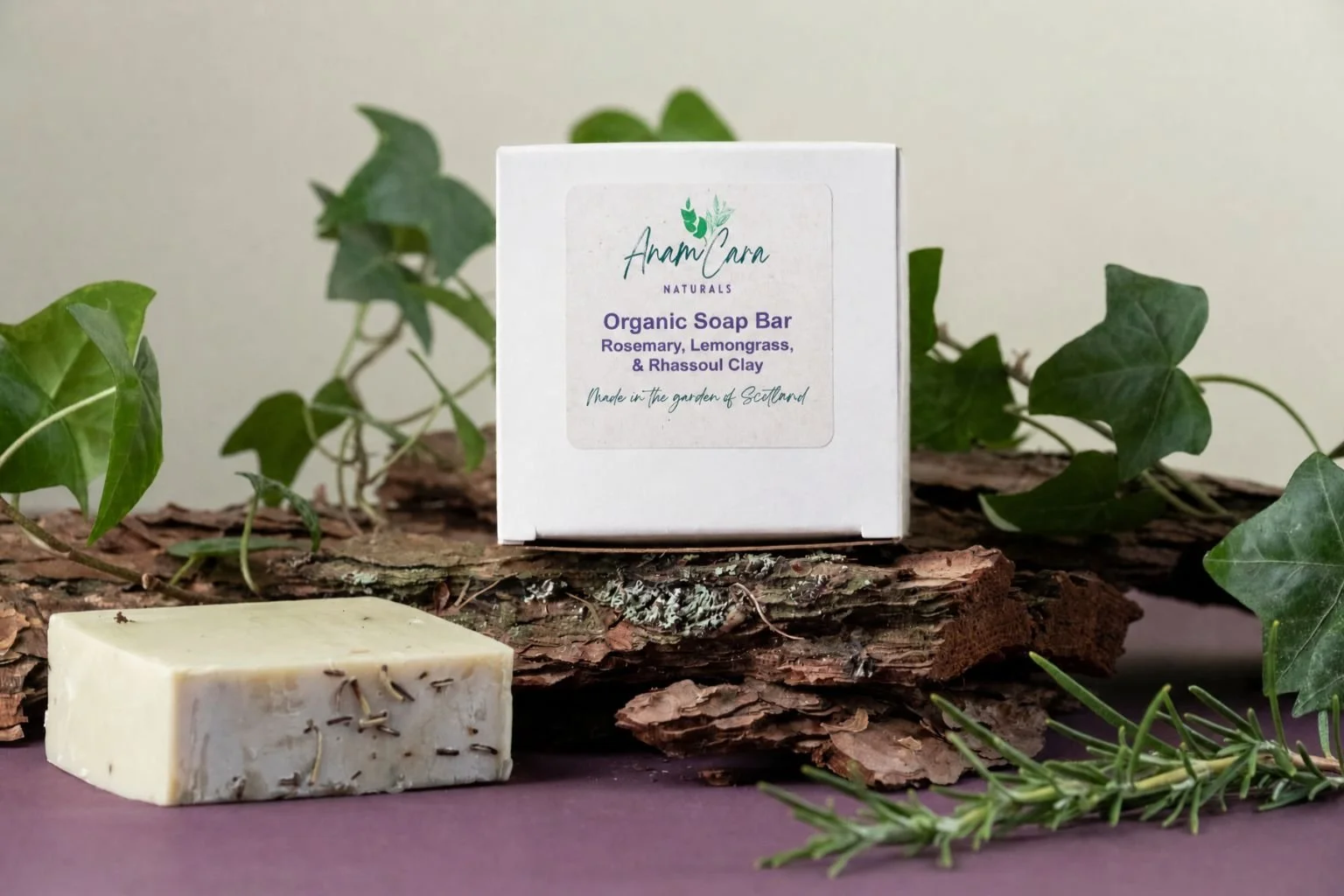 Organic Soap Bar - Rosemary, Lemongrass & Rhassoul Clay