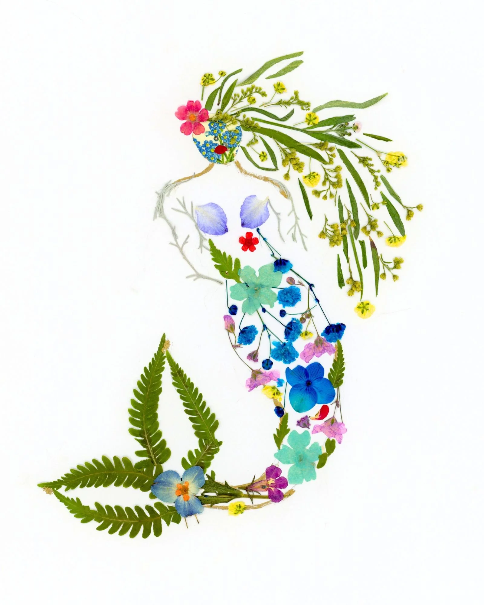 Mermaid made of pressed leaves and flowers
