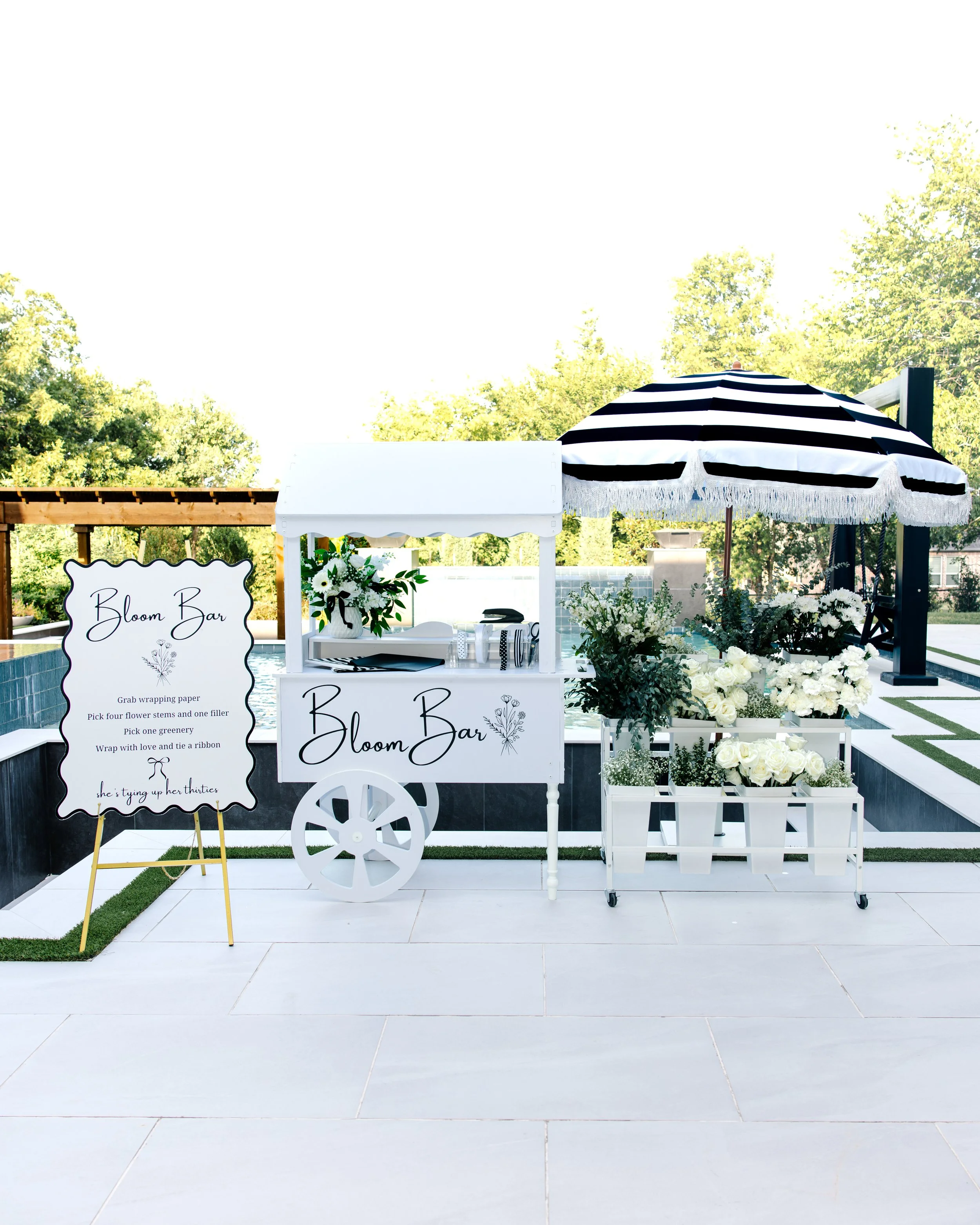 Black & White Striped Fringe Umbrella
