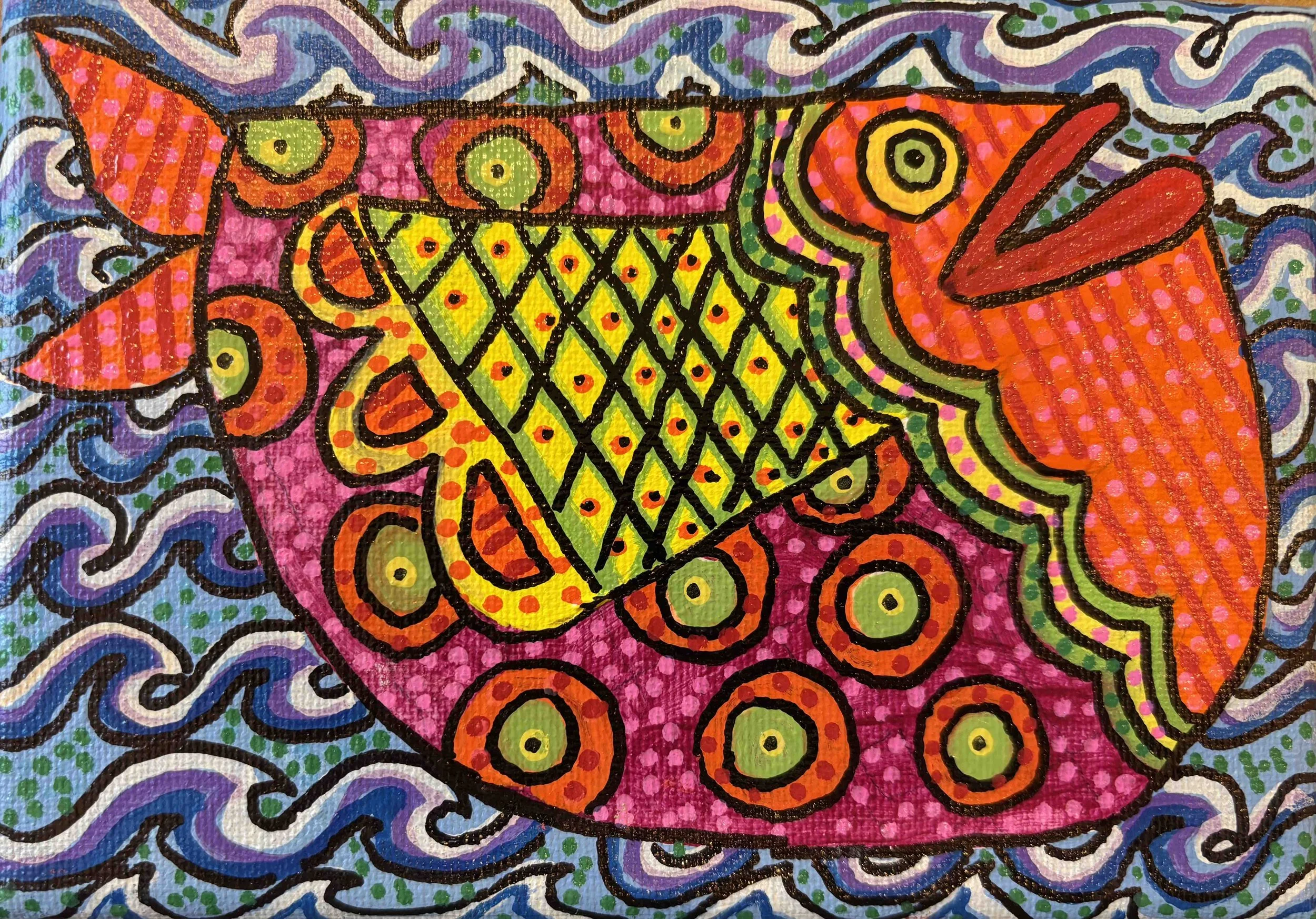 Floating Away, Original Acrylic Painting, My Dottie Friends, Barbara H Greenwood