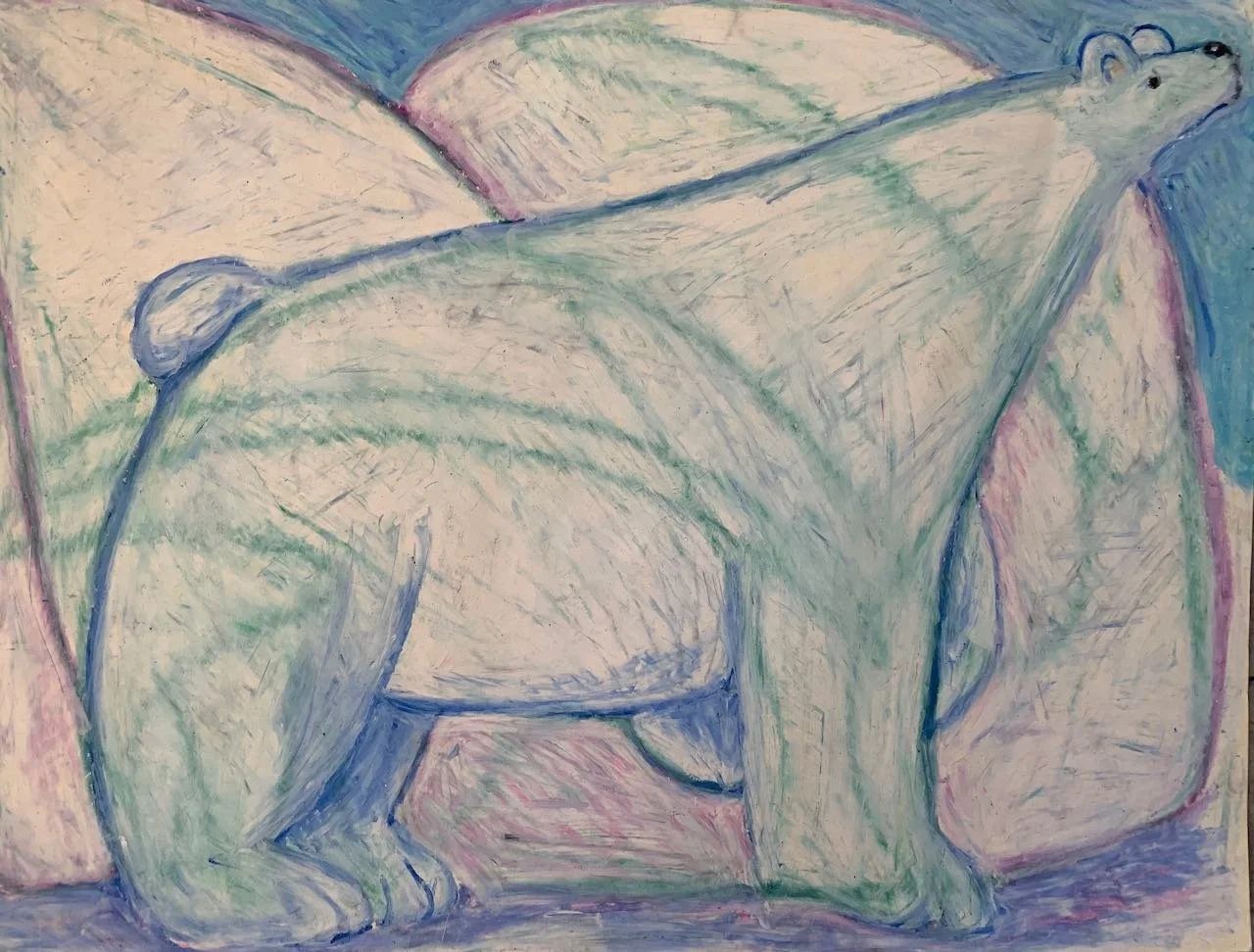 Icy Cold, Warm Heart, Oil Pastel Scribble Drawing, Children's Room Art, Barbara H Greenwood,