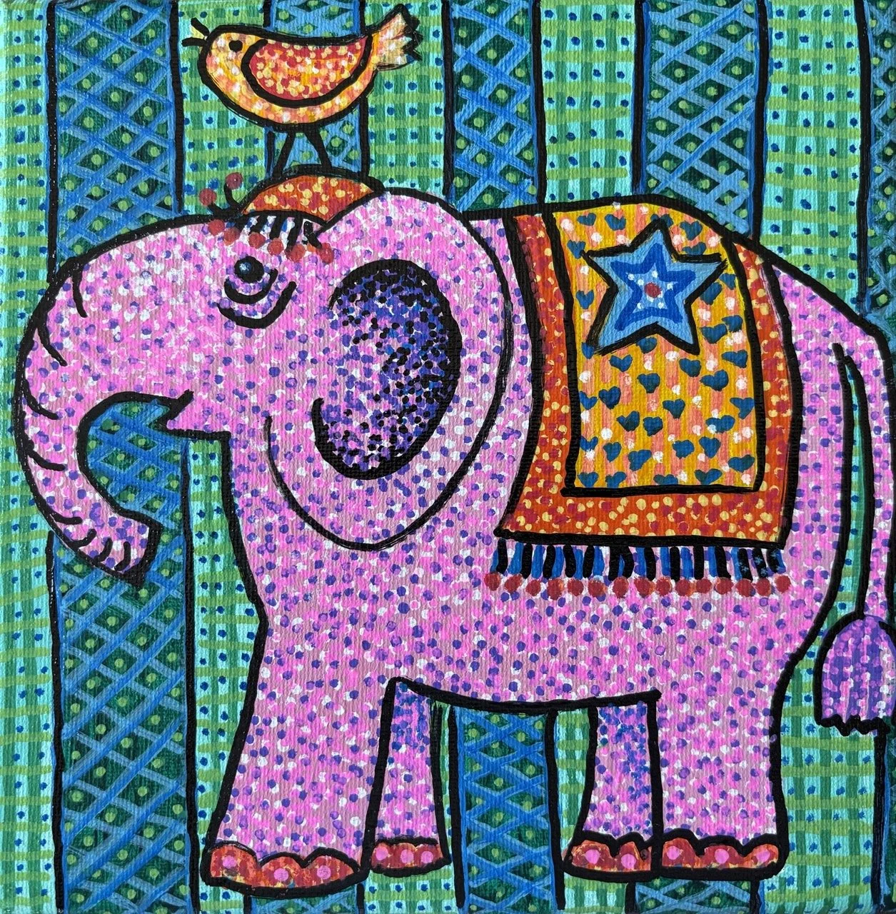 Elephant, Original Acrylic Painting, My Dottie Friends, Barbara H Greenwood