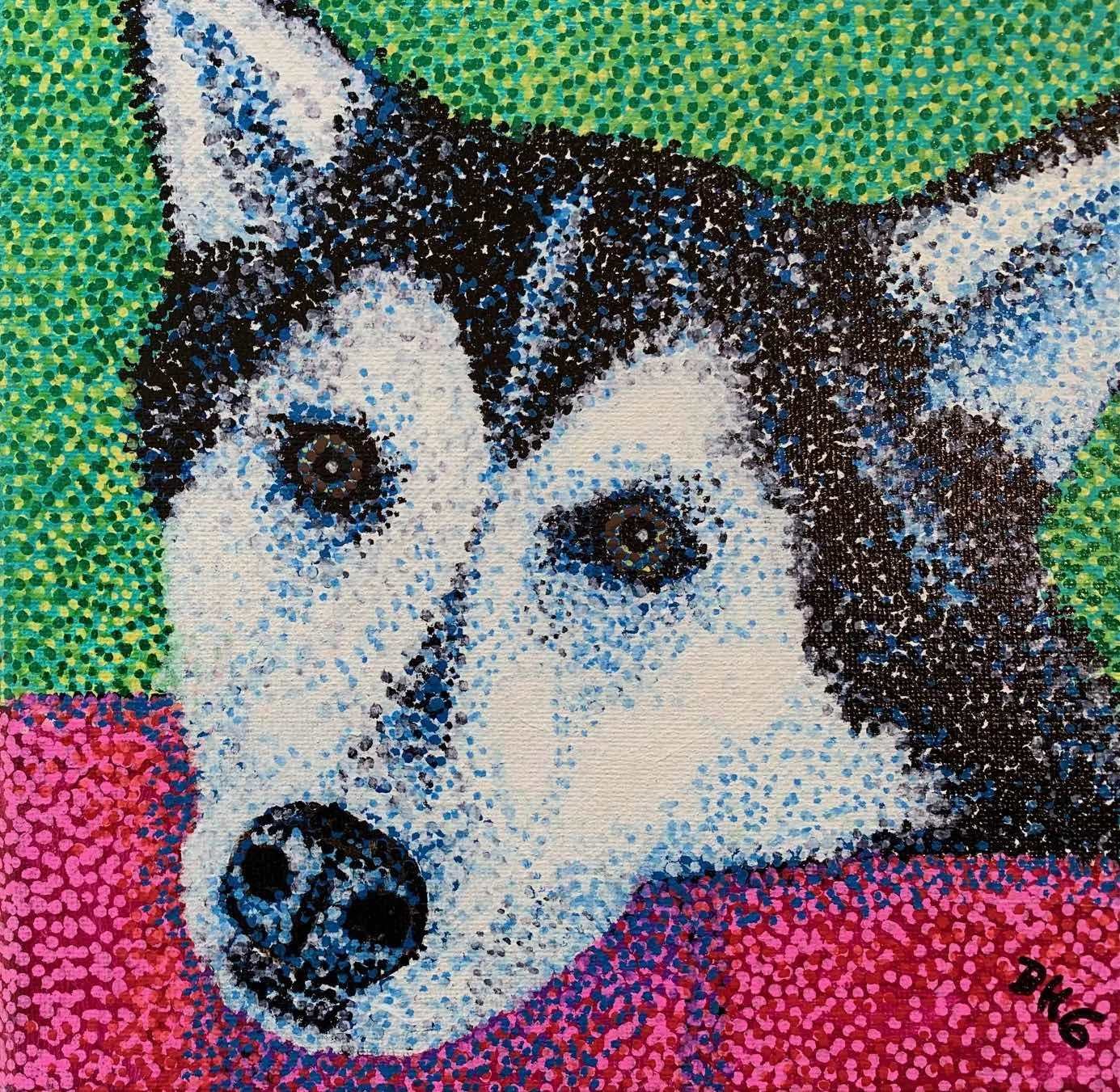 Dottie Dog, Original Acrylic with Oil Base Pen, My Dottie Friends, Barbara H GreenwoodArt