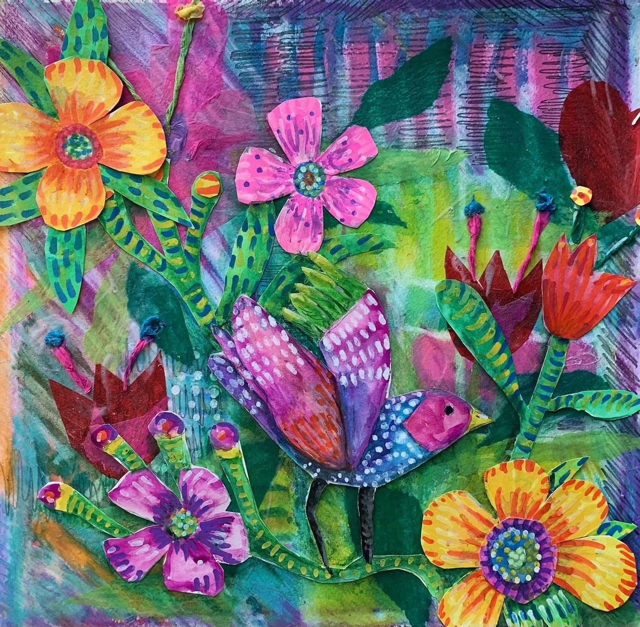 Little Bird Sings, Mixed Media, Barbara H Greenwood