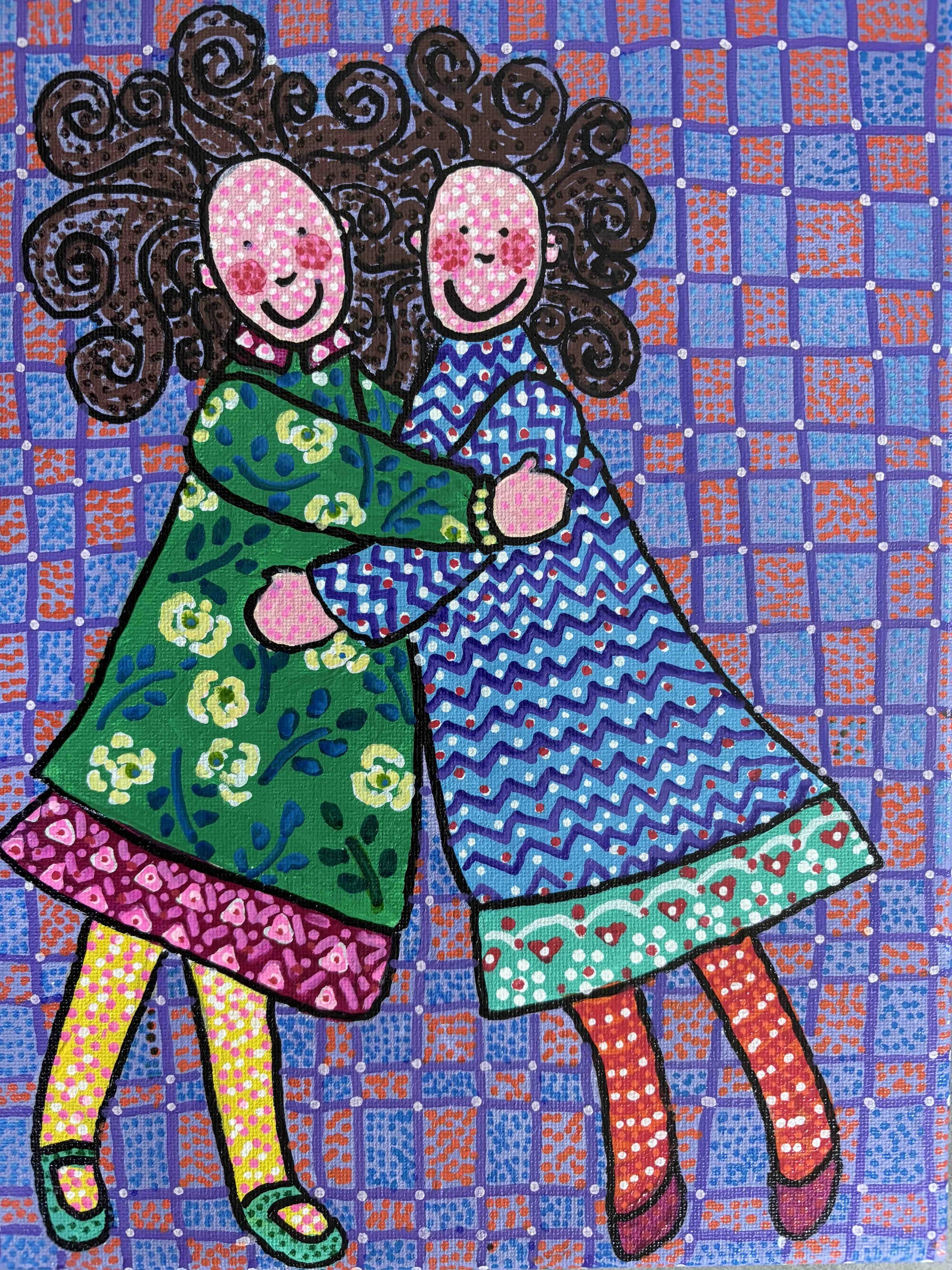 Best Buddies, Original Acrylic Painting, My Dottie Friends, Barbara h Greenwood
