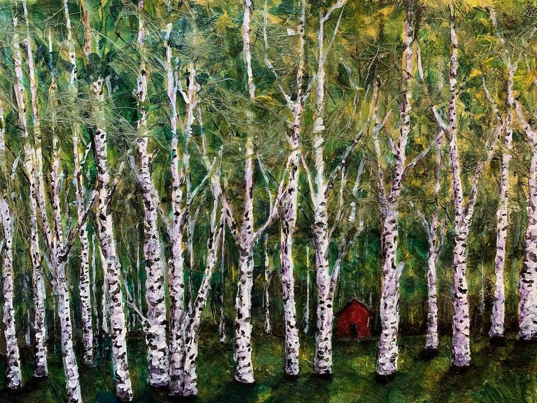 Little Red Cabin, Original Mixed Media, Barbara H Greenwood